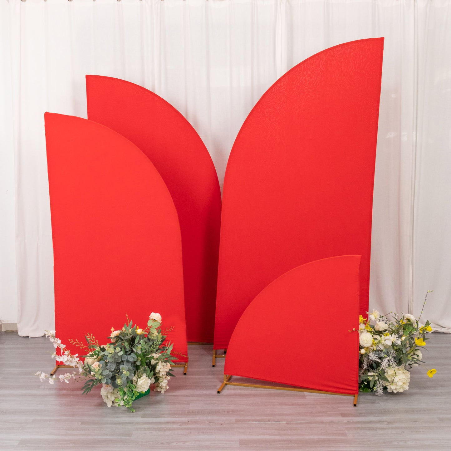 Set of 4 | Matte Red Spandex Half Moon Chiara Backdrop Stand Covers, Custom Fitted Wedding Arch Covers - 2.5ft,5ft,6ft,7ft