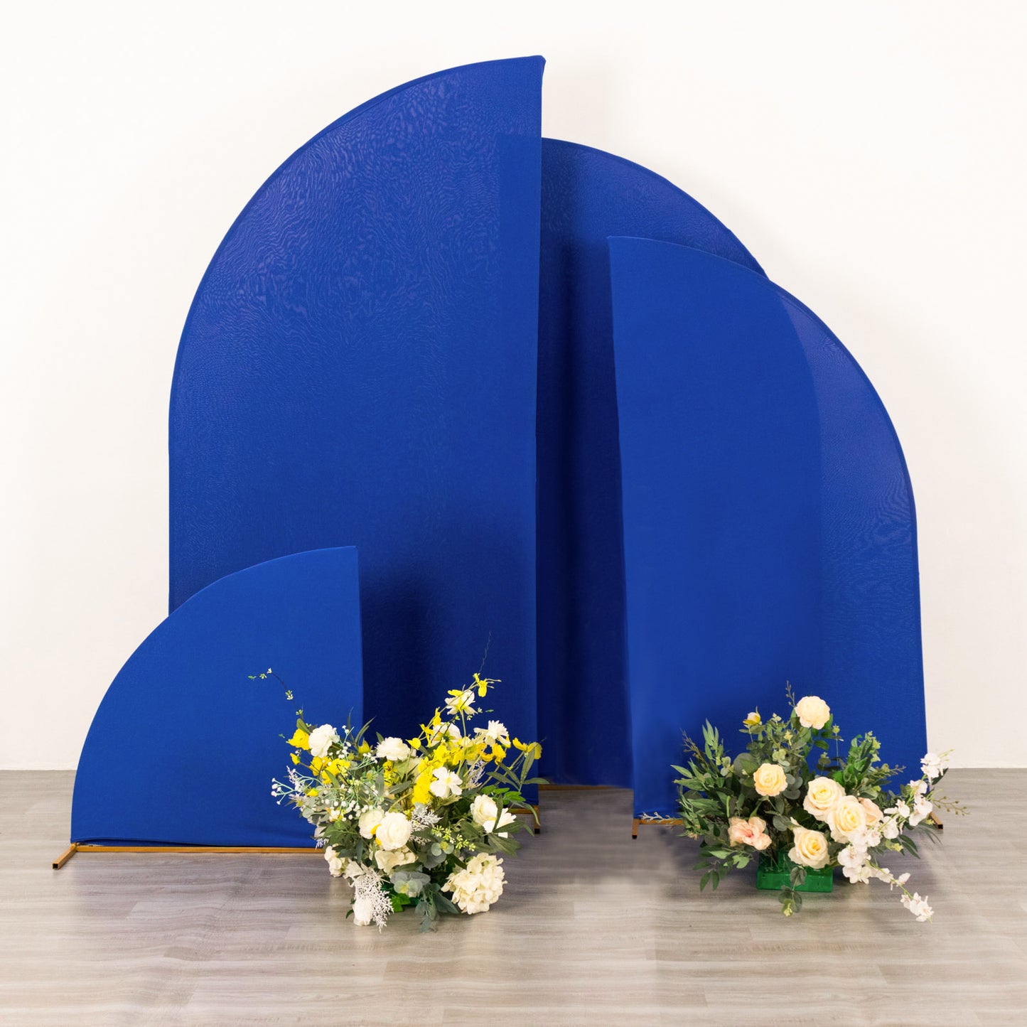 Set of 4 | Matte Royal Blue Spandex Half Moon Chiara Backdrop Stand Covers, Custom Fitted Wedding Arch Covers - 2.5ft,5ft,6ft,7ft