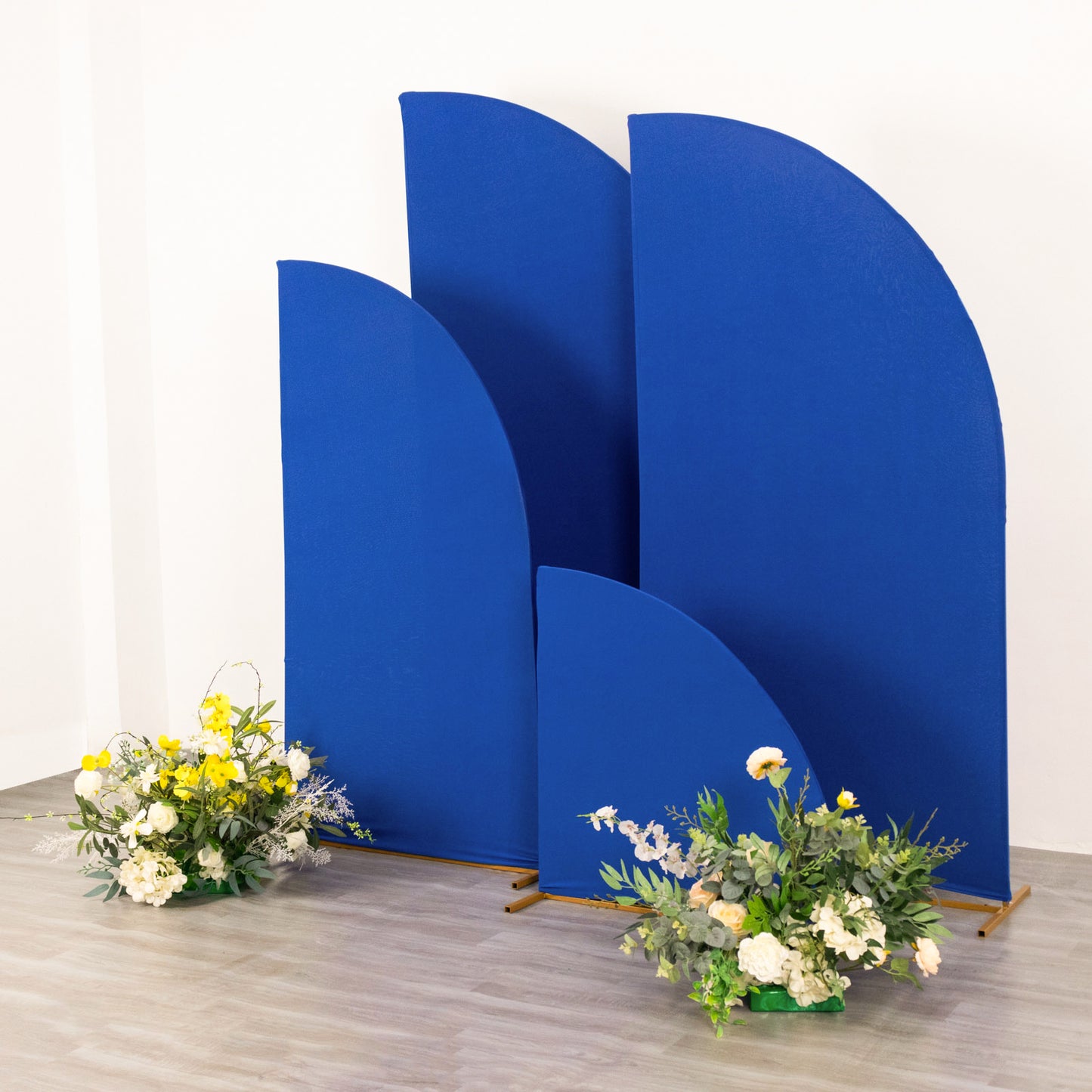 Set of 4 | Matte Royal Blue Spandex Half Moon Chiara Backdrop Stand Covers, Custom Fitted Wedding Arch Covers - 2.5ft,5ft,6ft,7ft