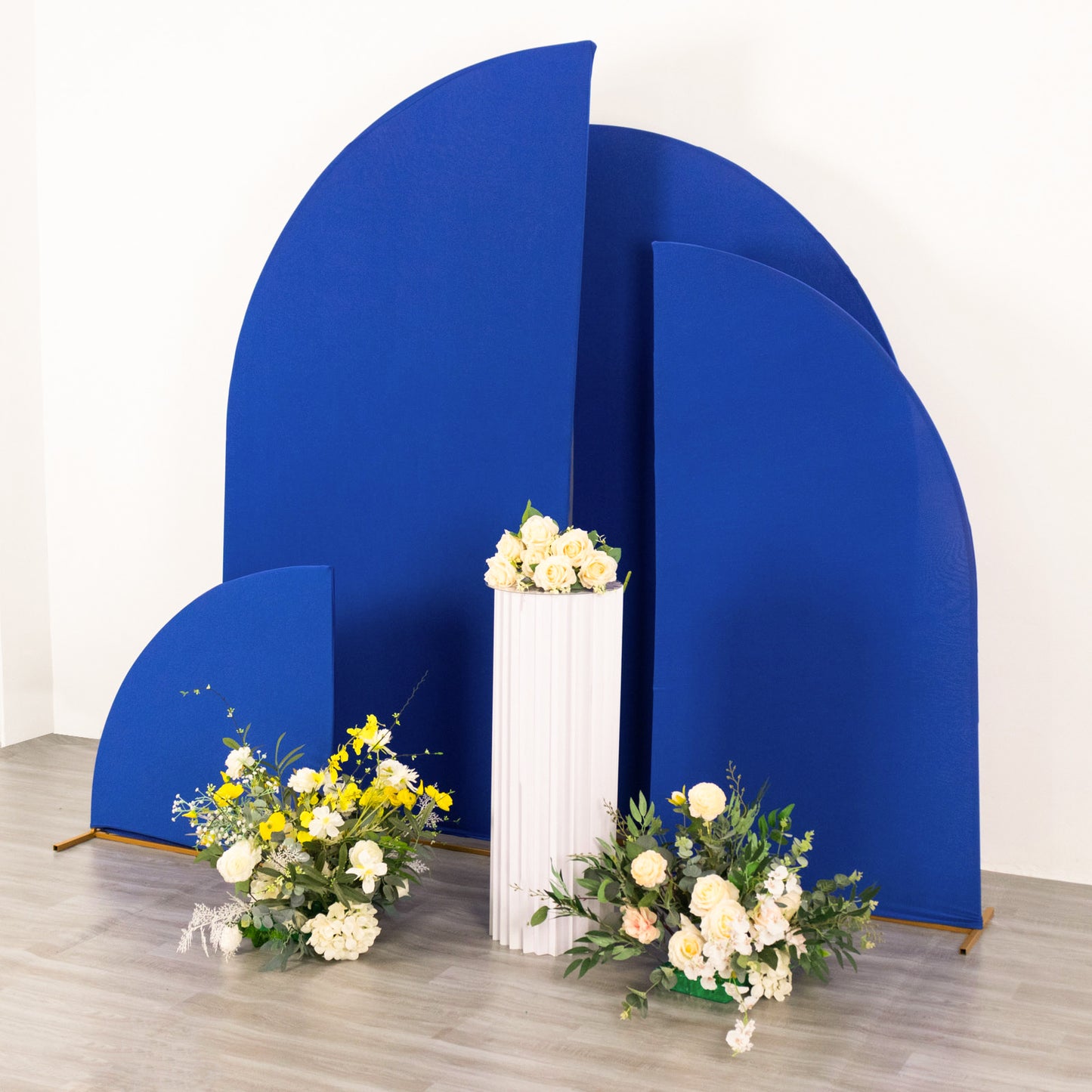 Set of 4 | Matte Royal Blue Spandex Half Moon Chiara Backdrop Stand Covers, Custom Fitted Wedding Arch Covers - 2.5ft,5ft,6ft,7ft