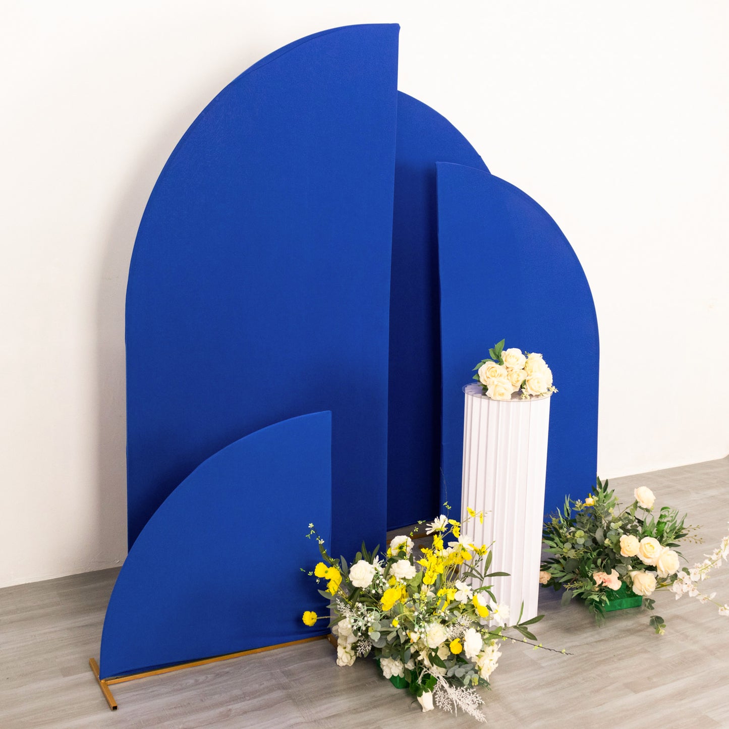 Set of 4 | Matte Royal Blue Spandex Half Moon Chiara Backdrop Stand Covers, Custom Fitted Wedding Arch Covers - 2.5ft,5ft,6ft,7ft