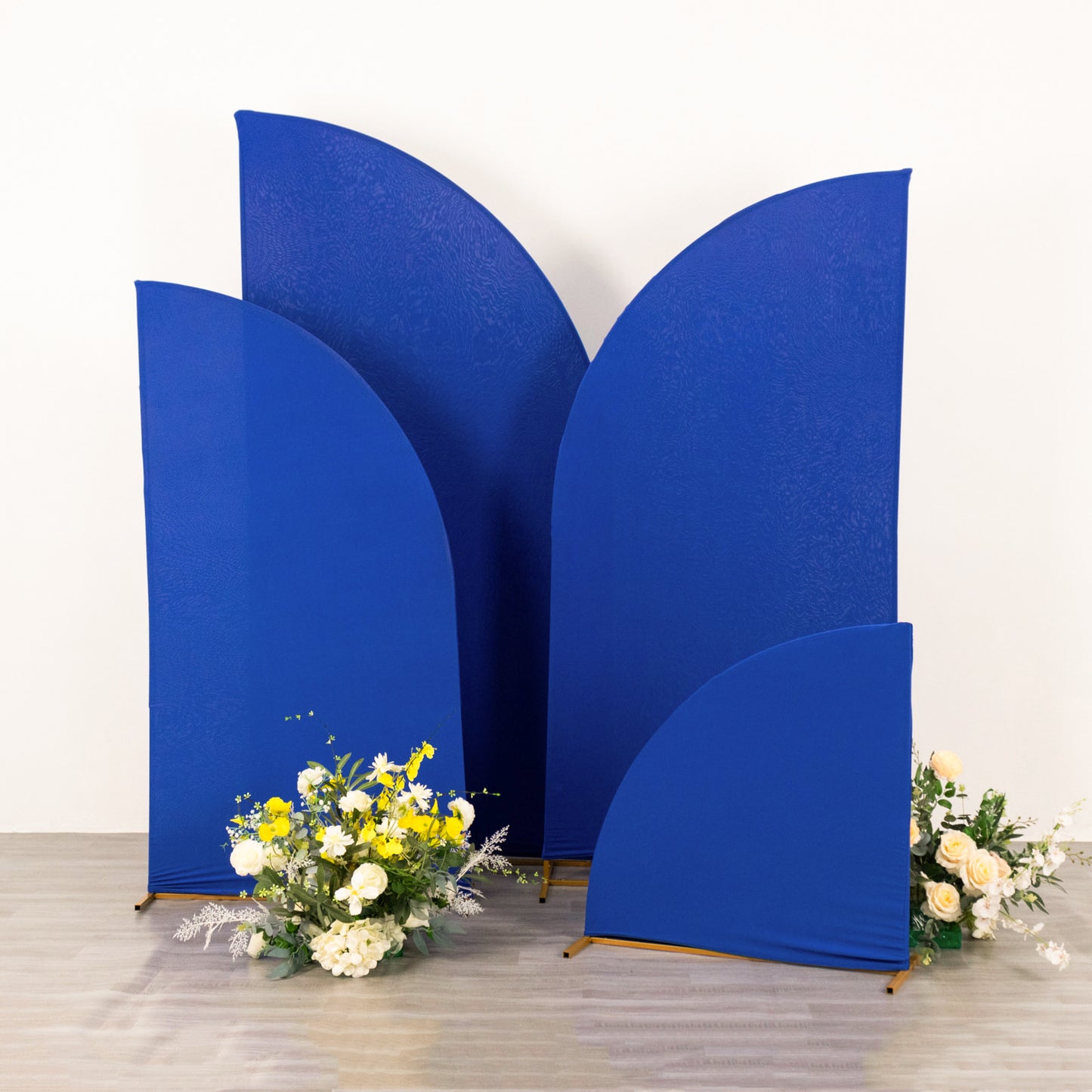 Set of 4 | Matte Royal Blue Spandex Half Moon Chiara Backdrop Stand Covers, Custom Fitted Wedding Arch Covers - 2.5ft,5ft,6ft,7ft