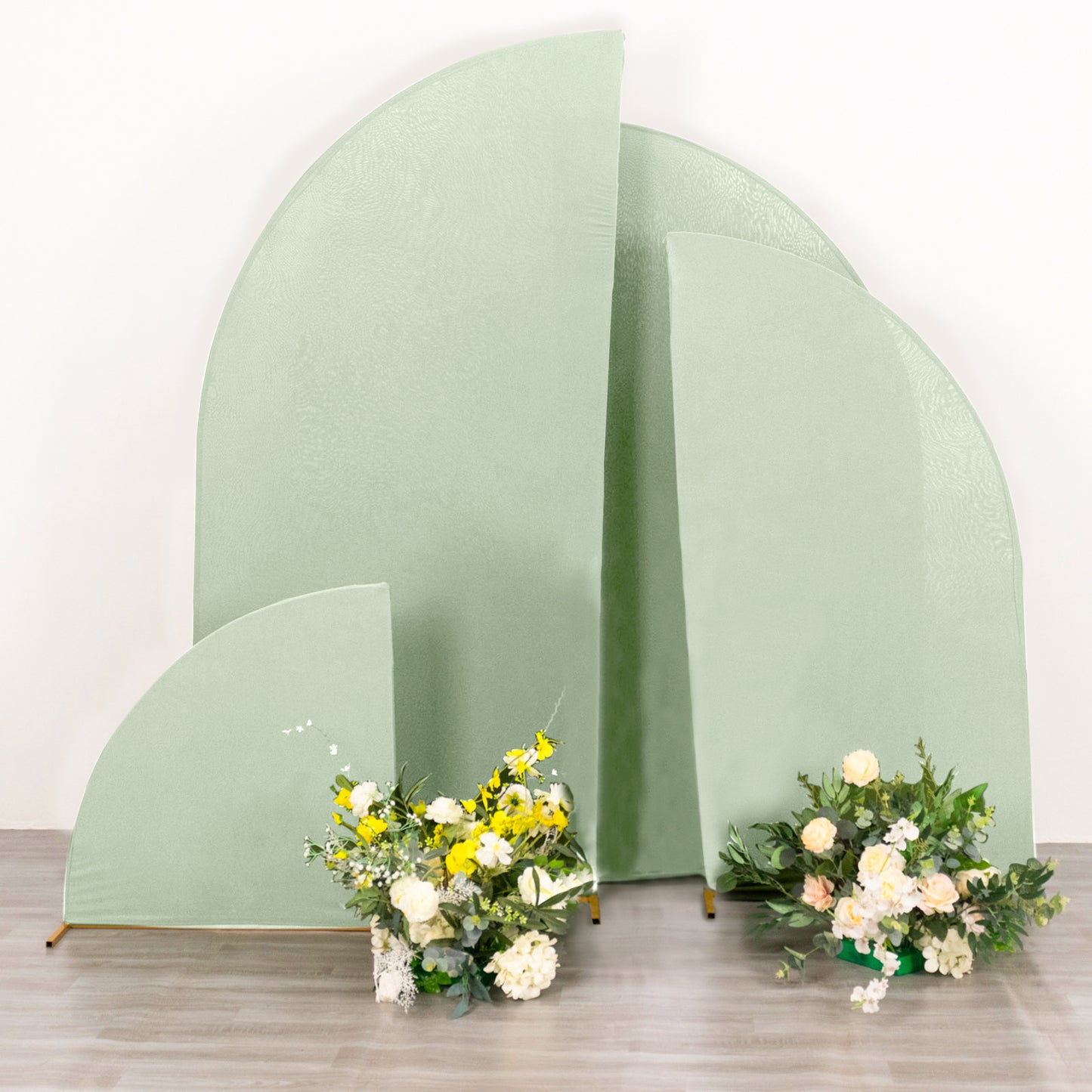 Set of 4 | Matte Sage Green Spandex Half Moon Chiara Backdrop Stand Covers, Custom Fitted Wedding Arch Covers - 2.5ft,5ft,6ft,7ft