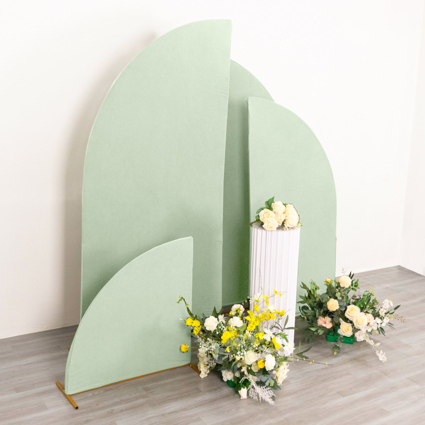 Set of 4 | Matte Sage Green Spandex Half Moon Chiara Backdrop Stand Covers, Custom Fitted Wedding Arch Covers - 2.5ft,5ft,6ft,7ft