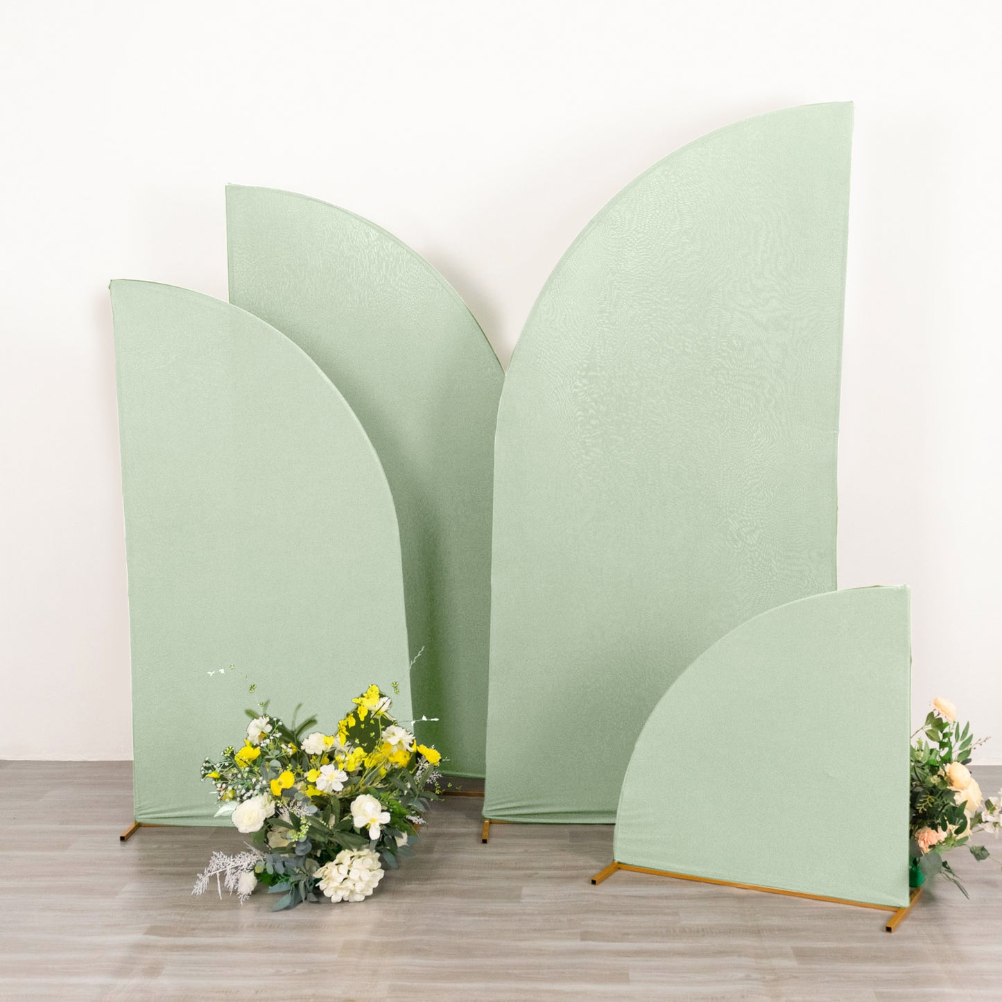 Set of 4 | Matte Sage Green Spandex Half Moon Chiara Backdrop Stand Covers, Custom Fitted Wedding Arch Covers - 2.5ft,5ft,6ft,7ft