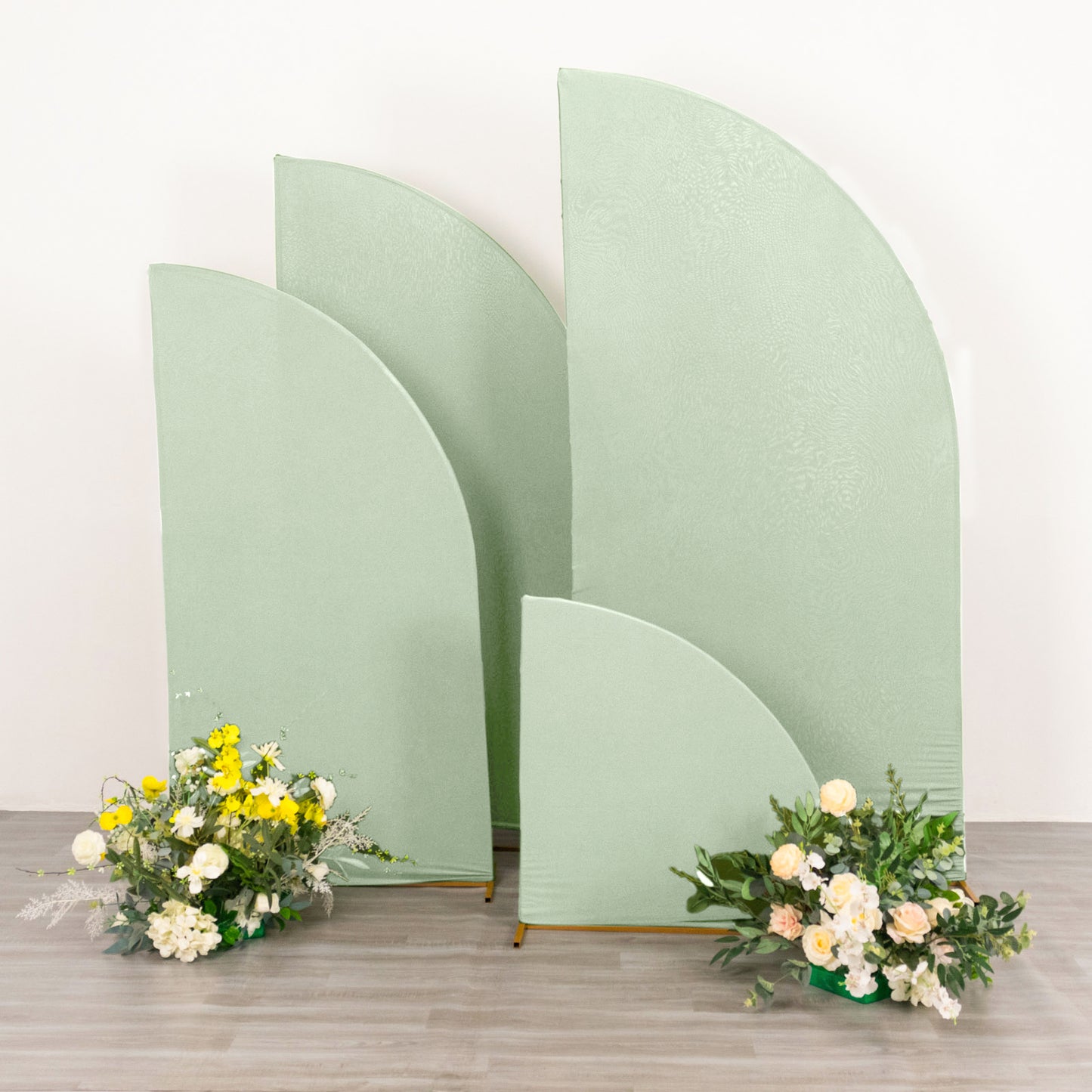 Set of 4 | Matte Sage Green Spandex Half Moon Chiara Backdrop Stand Covers, Custom Fitted Wedding Arch Covers - 2.5ft,5ft,6ft,7ft