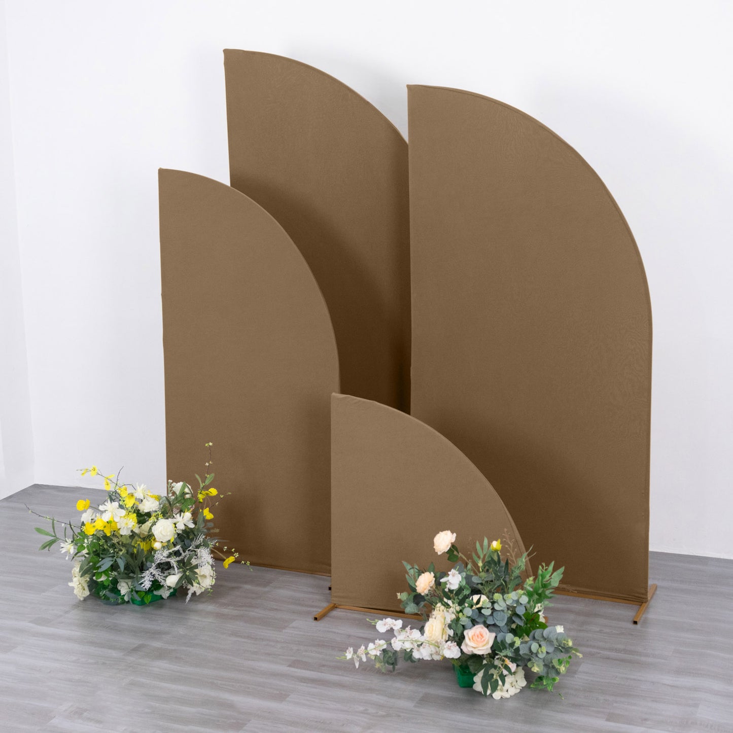 Set of 4 | Matte Taupe Spandex Half Moon Chiara Backdrop Stand Covers, Custom Fitted Wedding Arch Covers - 2.5ft,5ft,6ft,7ft