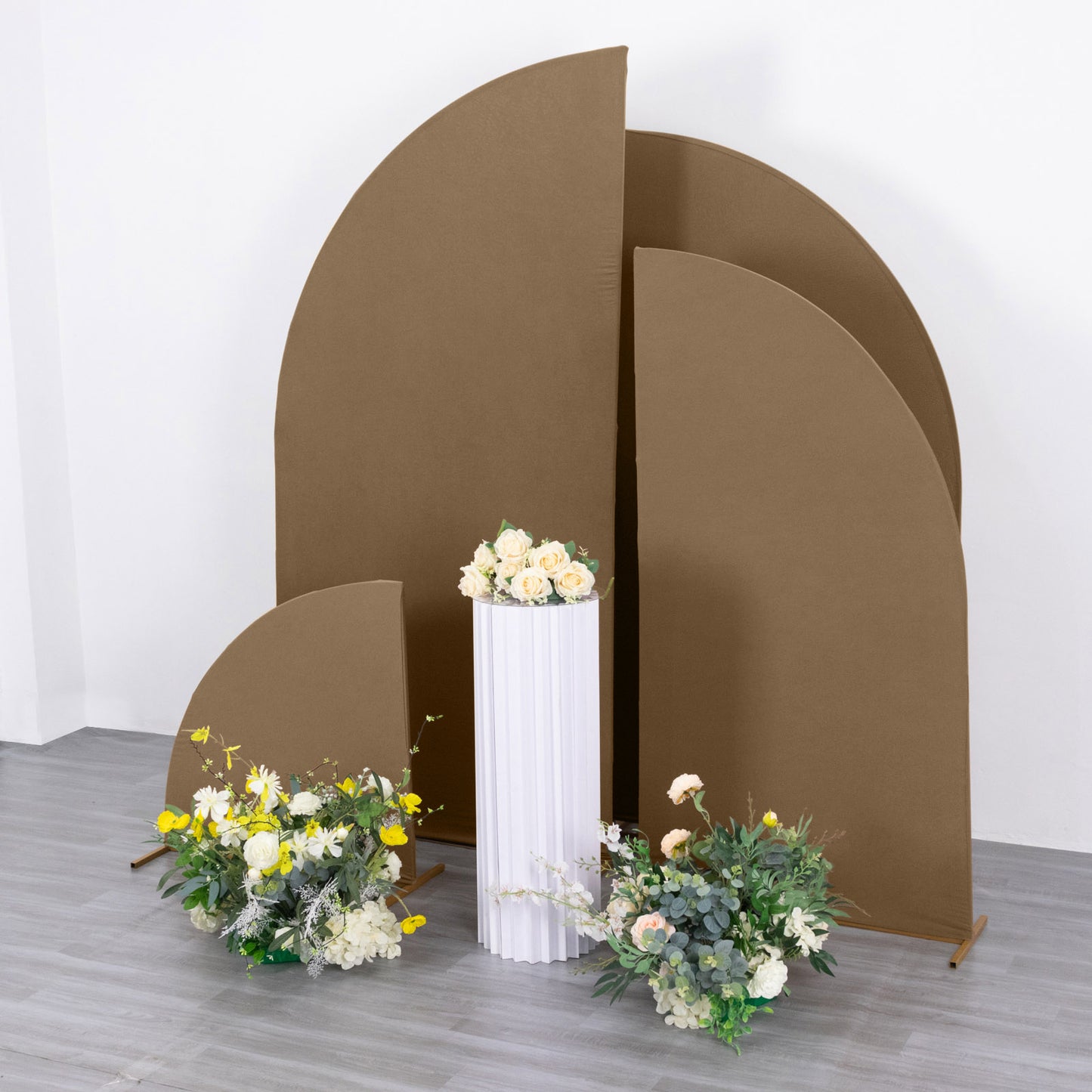 Set of 4 | Matte Taupe Spandex Half Moon Chiara Backdrop Stand Covers, Custom Fitted Wedding Arch Covers - 2.5ft,5ft,6ft,7ft