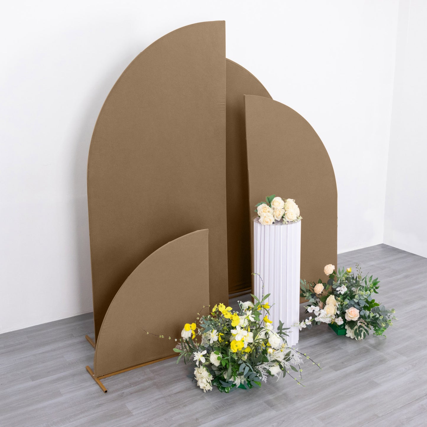 Set of 4 | Matte Taupe Spandex Half Moon Chiara Backdrop Stand Covers, Custom Fitted Wedding Arch Covers - 2.5ft,5ft,6ft,7ft