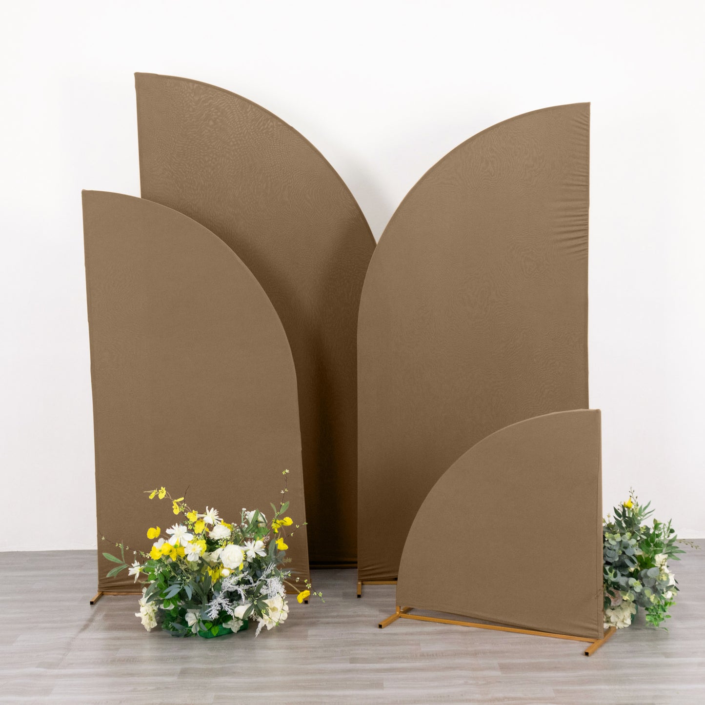 Set of 4 | Matte Taupe Spandex Half Moon Chiara Backdrop Stand Covers, Custom Fitted Wedding Arch Covers - 2.5ft,5ft,6ft,7ft