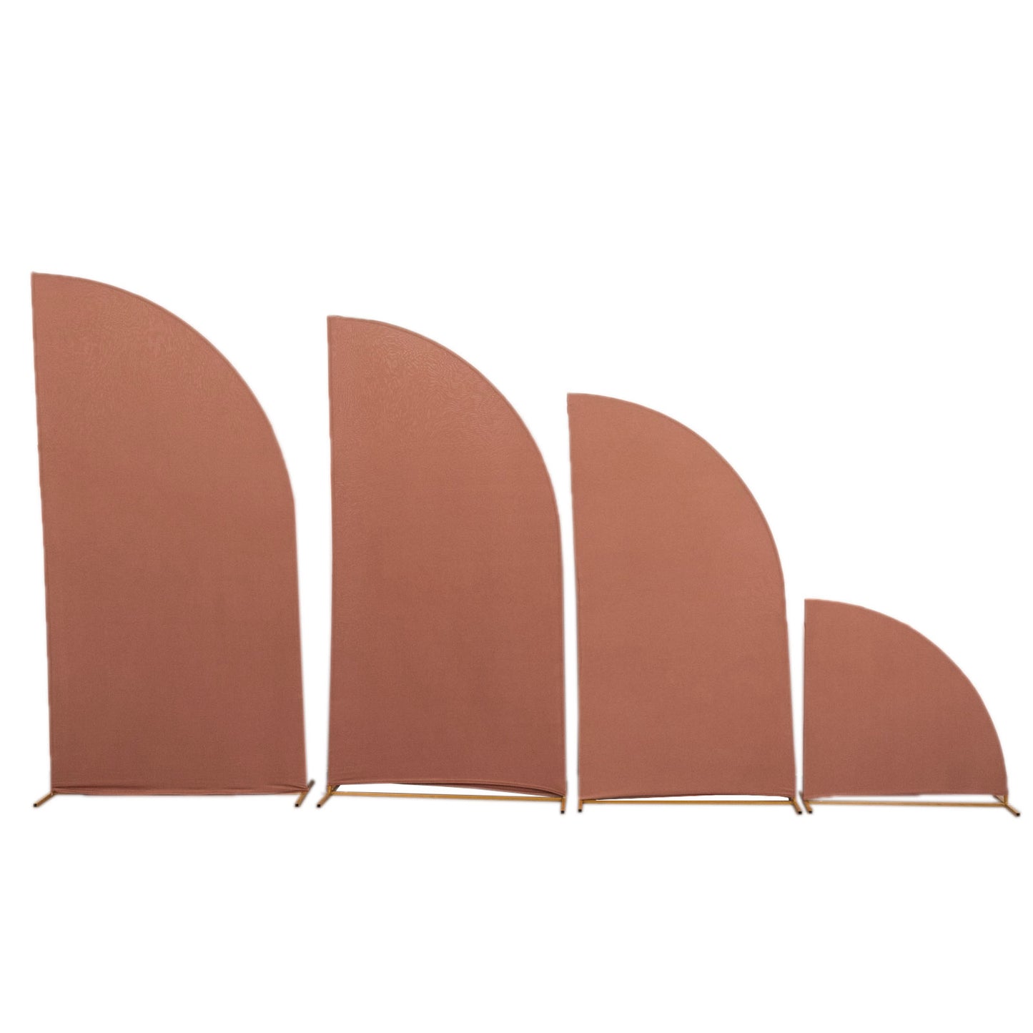 Set of 4 Matte Terracotta (Rust) Spandex Half Moon Chiara Backdrop Stand Covers, Custom Fitted Wedding Arch Covers - 2.5ft,5ft,6ft,7ft