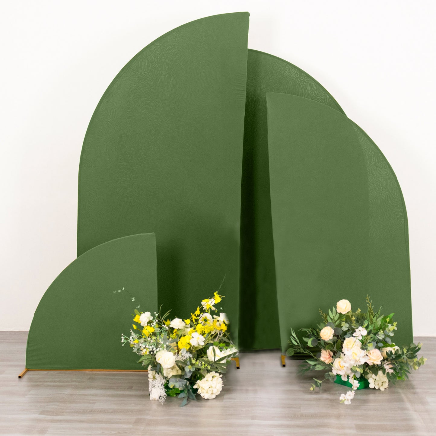 Set of 4 | Matte Olive Green Spandex Half Moon Chiara Backdrop Stand Covers, Custom Fitted Wedding Arch Covers - 2.5ft,5ft,6ft,7ft