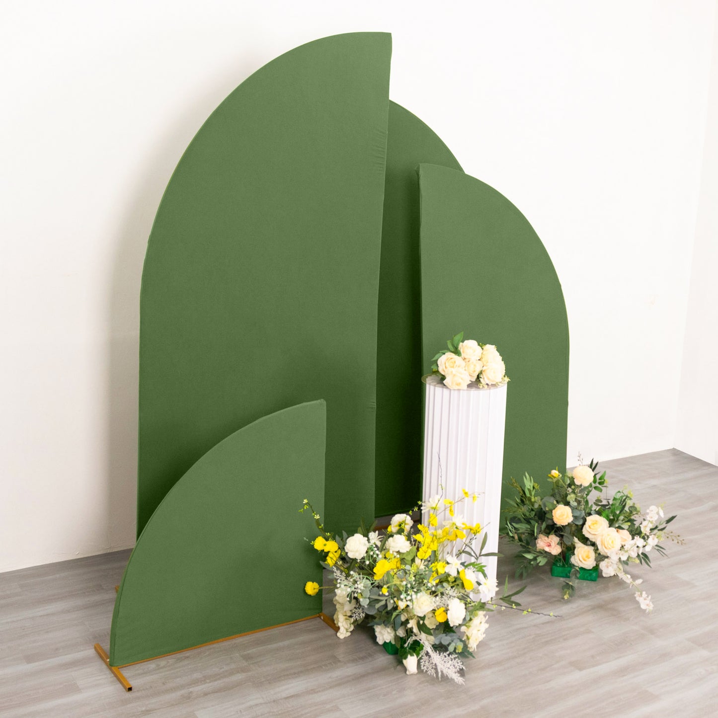 Set of 4 | Matte Olive Green Spandex Half Moon Chiara Backdrop Stand Covers, Custom Fitted Wedding Arch Covers - 2.5ft,5ft,6ft,7ft