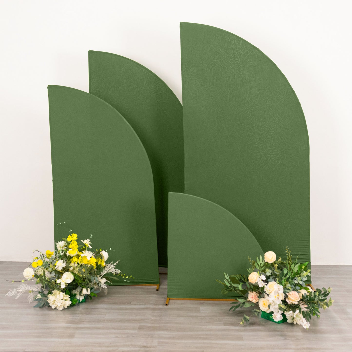 Set of 4 | Matte Olive Green Spandex Half Moon Chiara Backdrop Stand Covers, Custom Fitted Wedding Arch Covers - 2.5ft,5ft,6ft,7ft