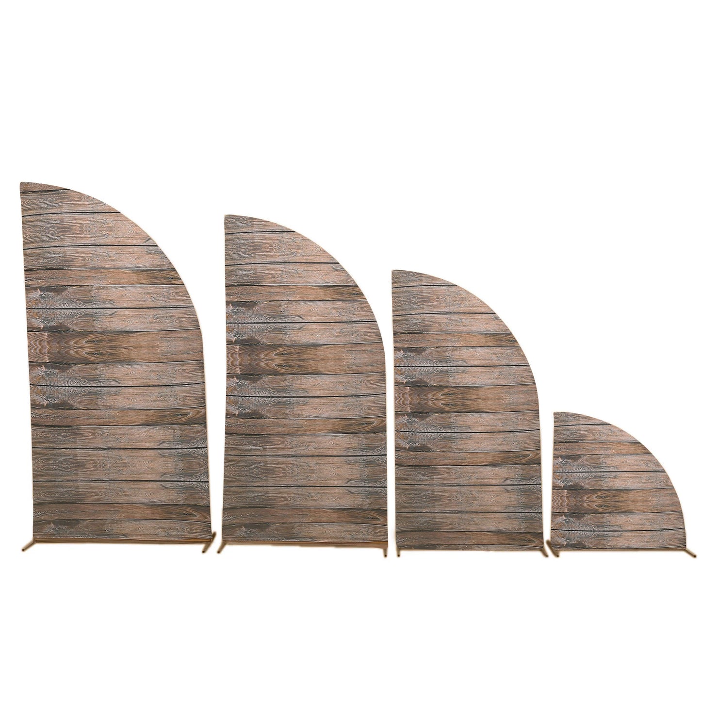 Set of 4 Brown Spandex Chiara Wedding Arch Covers With Rustic Wood Print, Fitted Covers For Half Moon Backdrop Stands - 2.5ft, 5ft, 6ft, 7ft