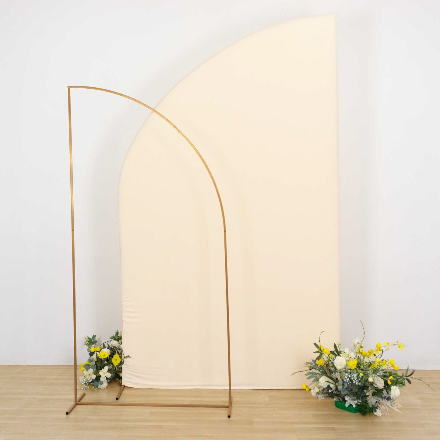8ft Beige Spandex Fitted Wedding Arch Cover For Half Moon Top Chiara Backdrop Stand