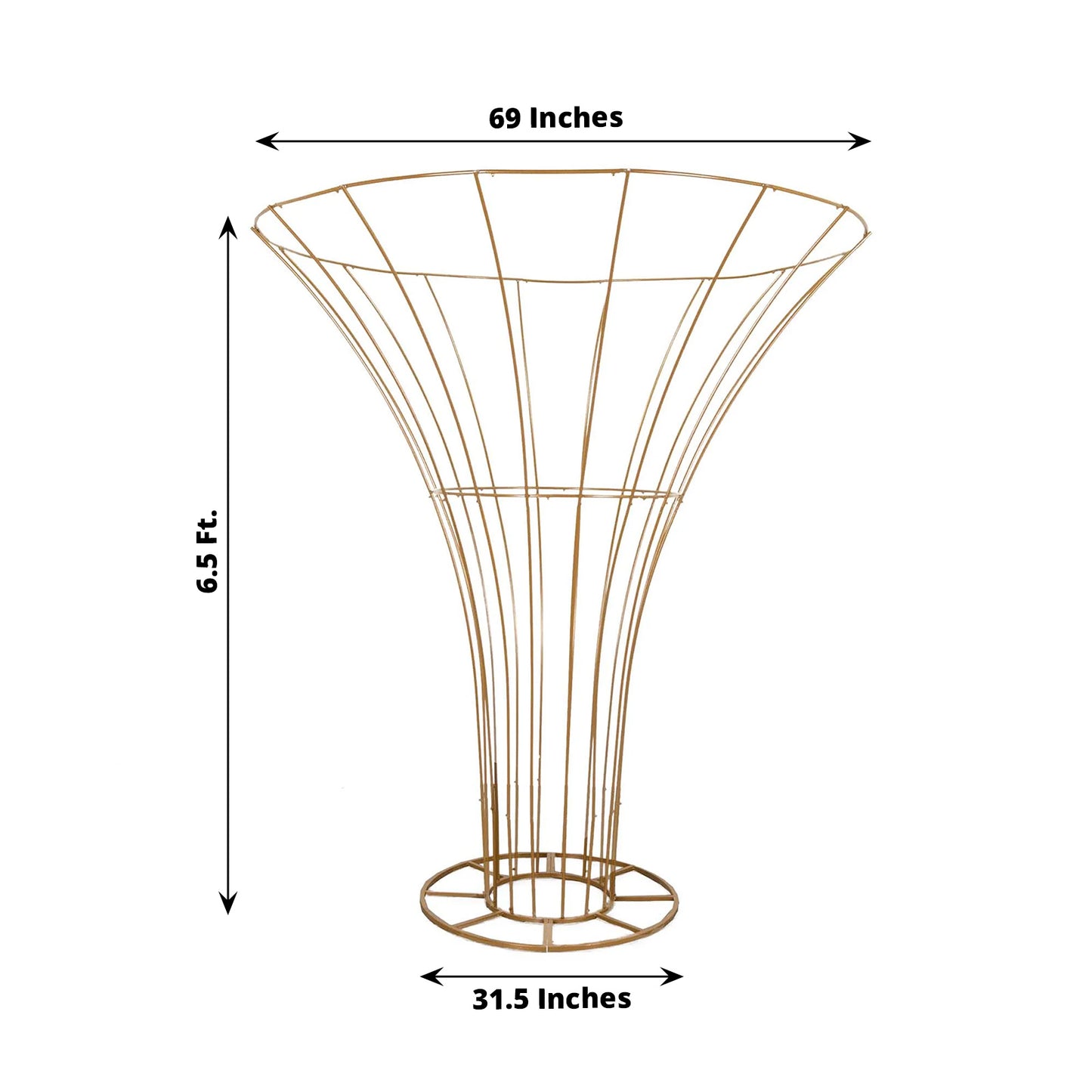 Gold floral display stand for weddings, standing 6.5ft tall.