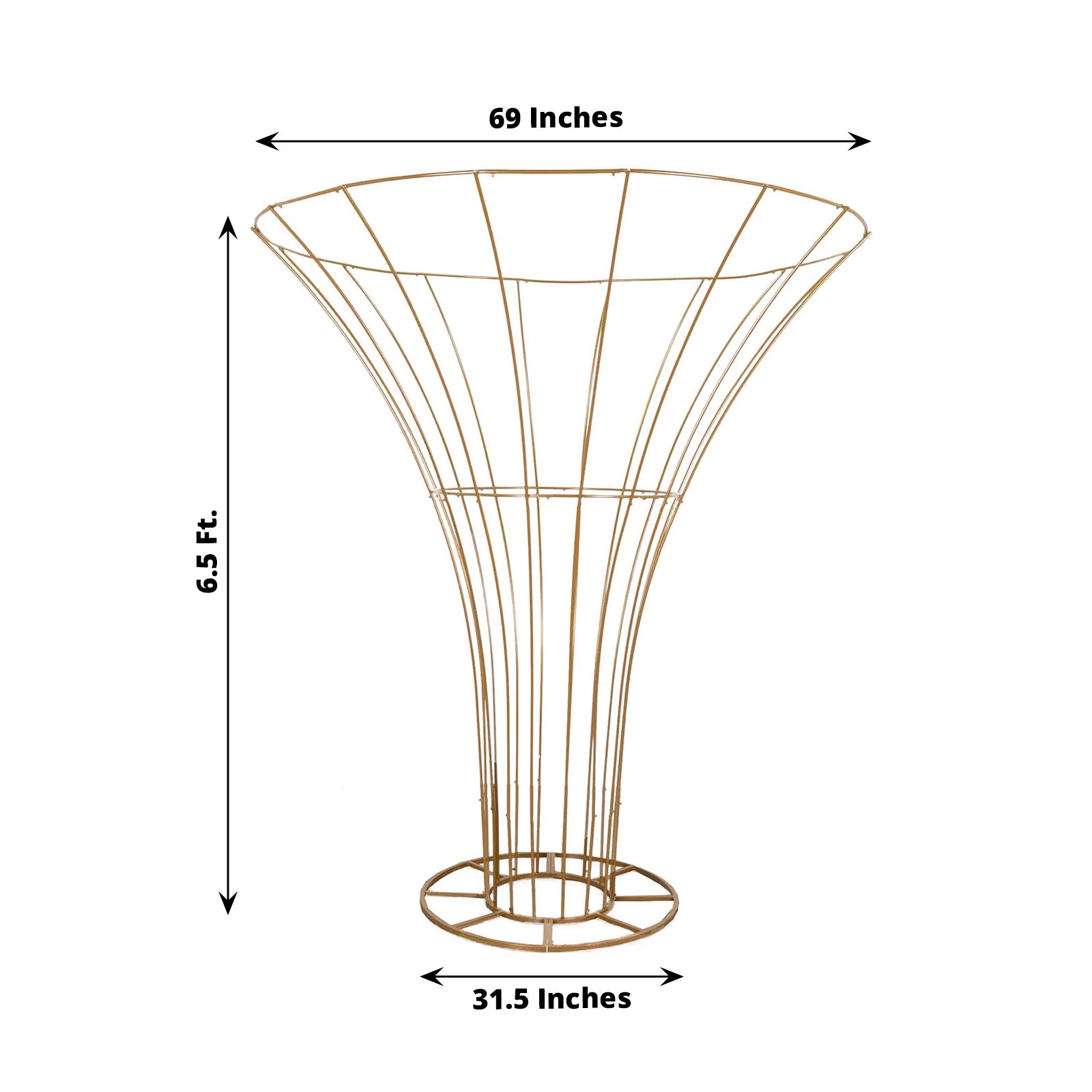 Gold floral display stand for weddings, standing 6.5ft tall.