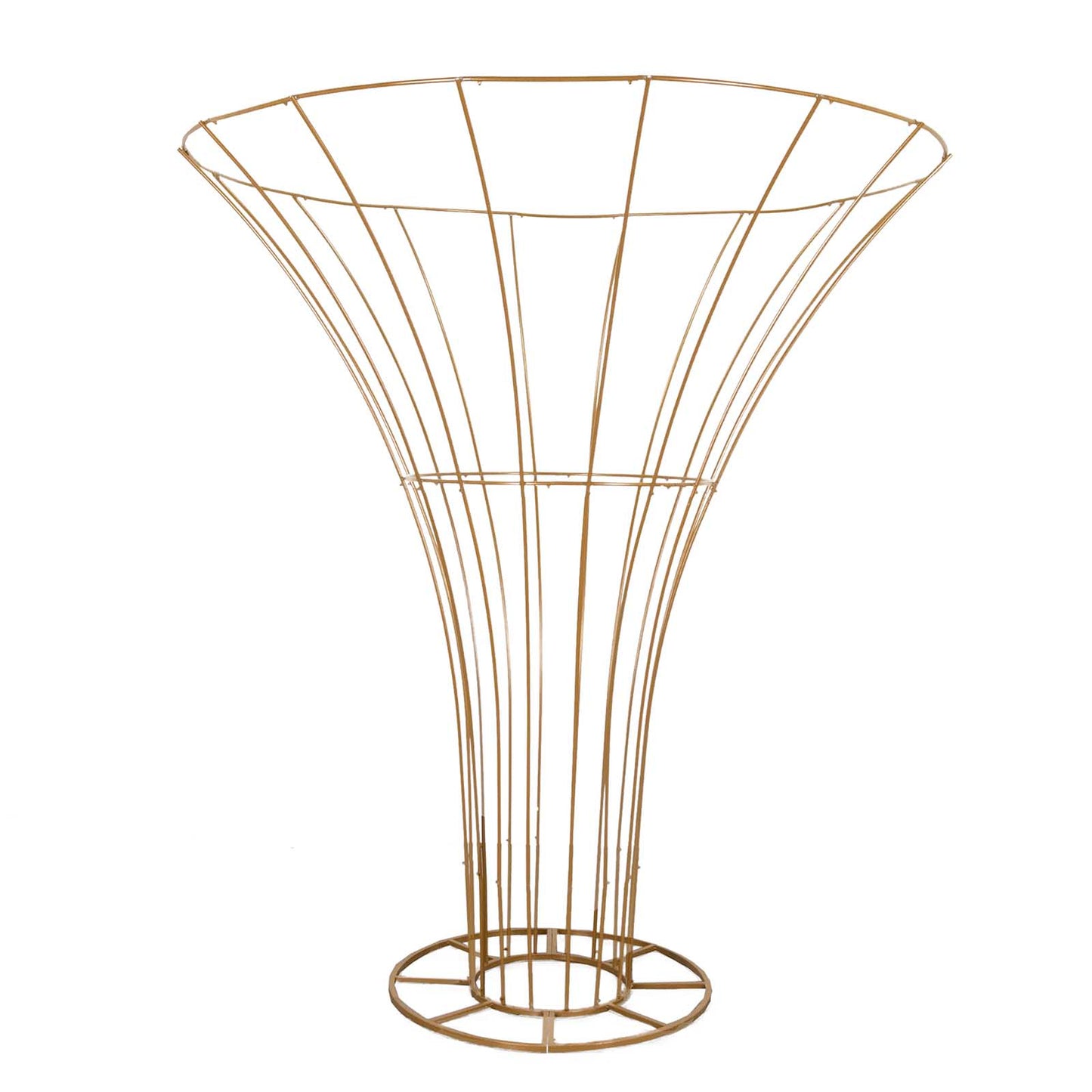 Gold floral display stand for weddings, 6.5ft tall metal pedestal.