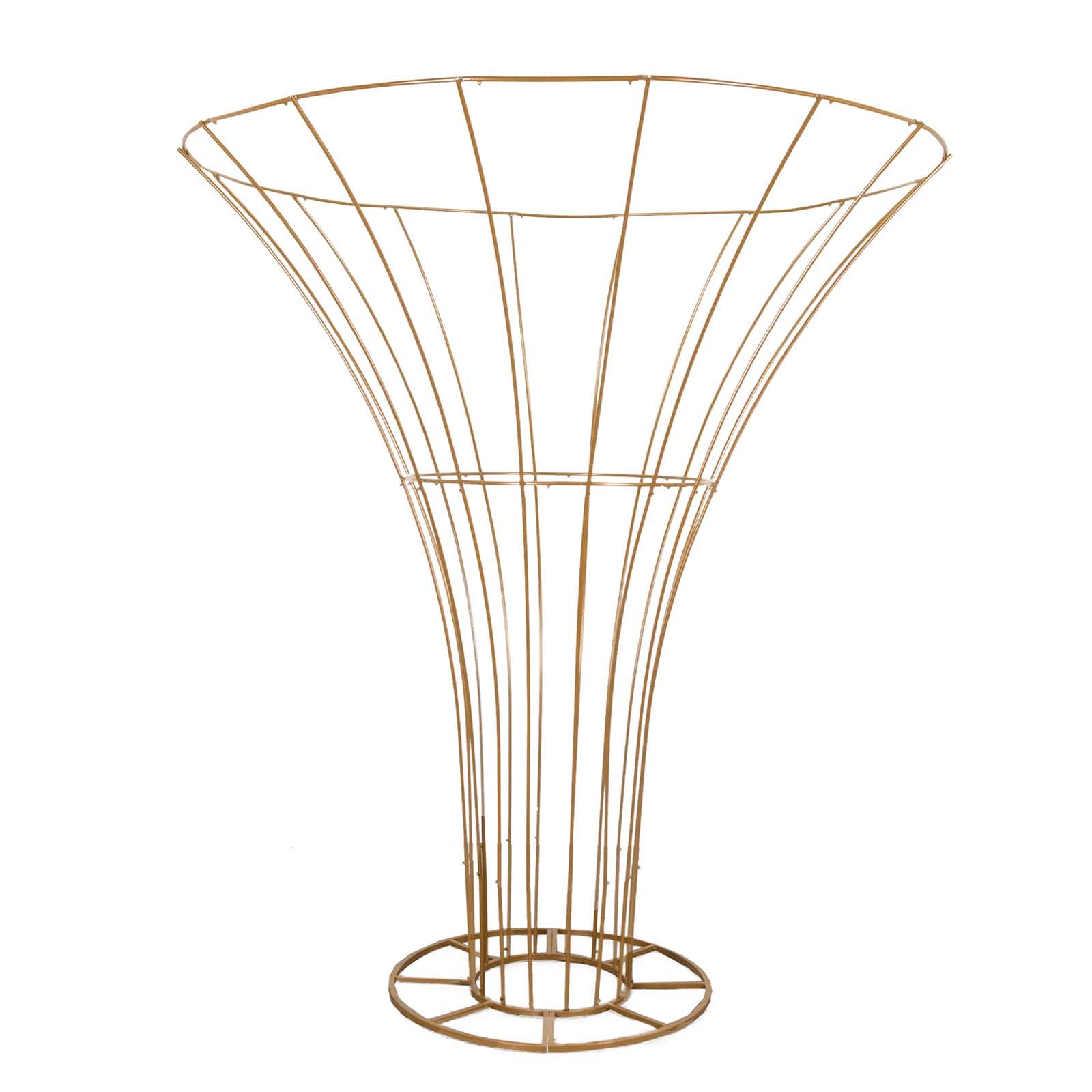 Gold floral display stand for weddings, 6.5ft tall metal pedestal.