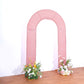 7ft rose gold shimmer tinsel wedding arch cover with floral arrangements.
