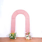 7ft Rose Gold Shimmer Tinsel Wedding Arch Cover with floral arrangements.