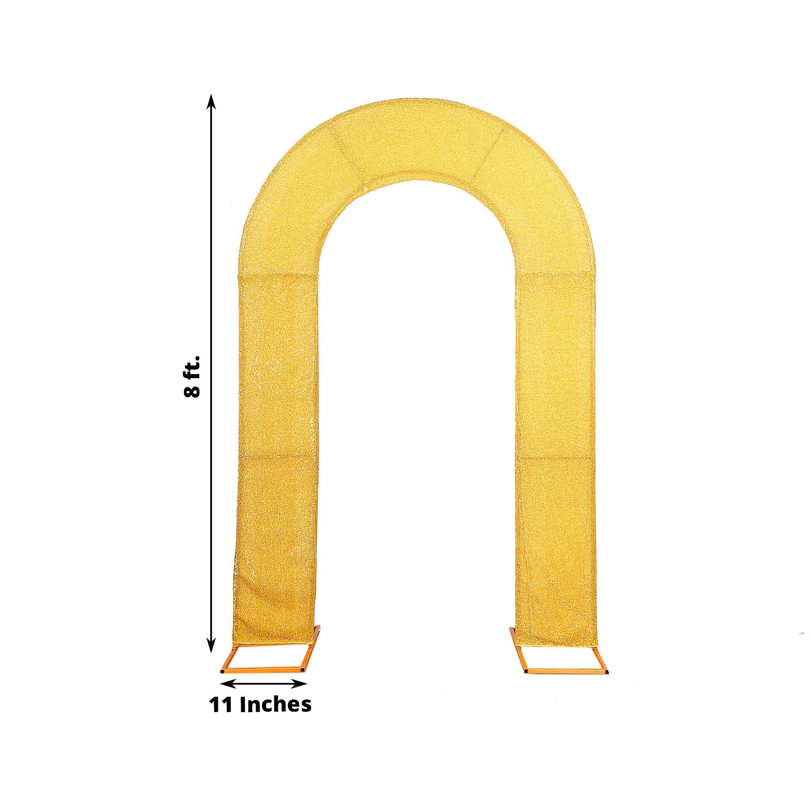 8ft Gold Spandex Fitted U-Shaped Wedding Arch Cover With Shimmer Tinsel Finish, Double-Sided Open Arch Backdrop Slipcover