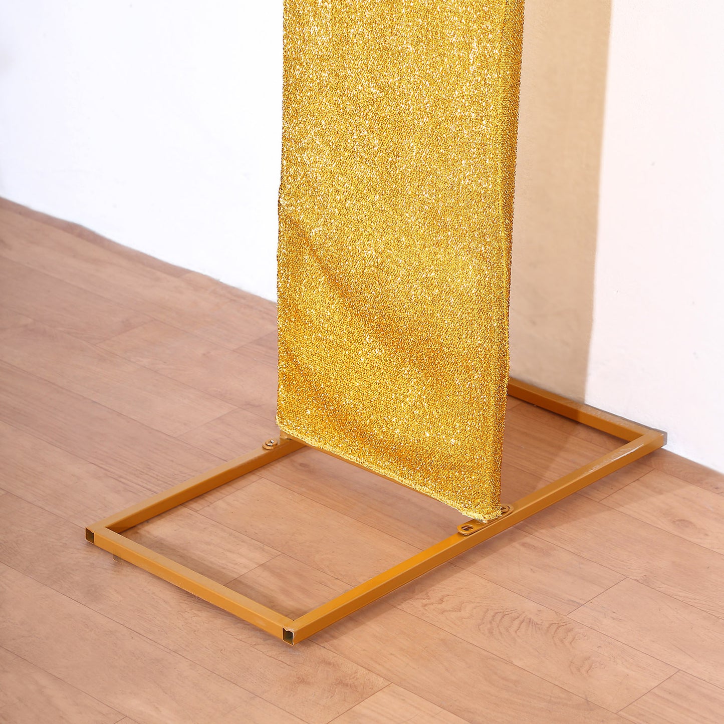 8ft Gold Spandex Fitted U-Shaped Wedding Arch Cover With Shimmer Tinsel Finish, Double-Sided Open Arch Backdrop Slipcover