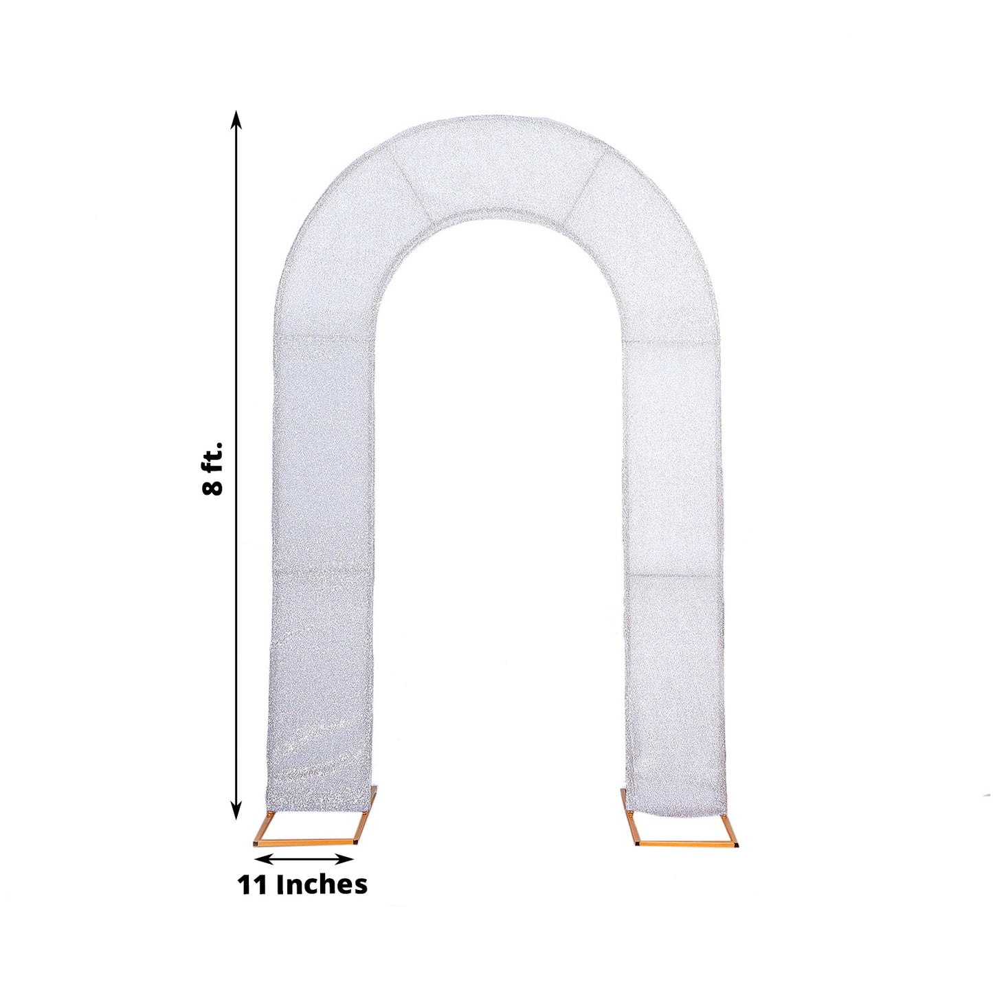 8ft Silver Spandex Fitted U-Shaped Wedding Arch Cover With Shimmer Tinsel Finish, Double-Sided Open Arch Backdrop Slipcover