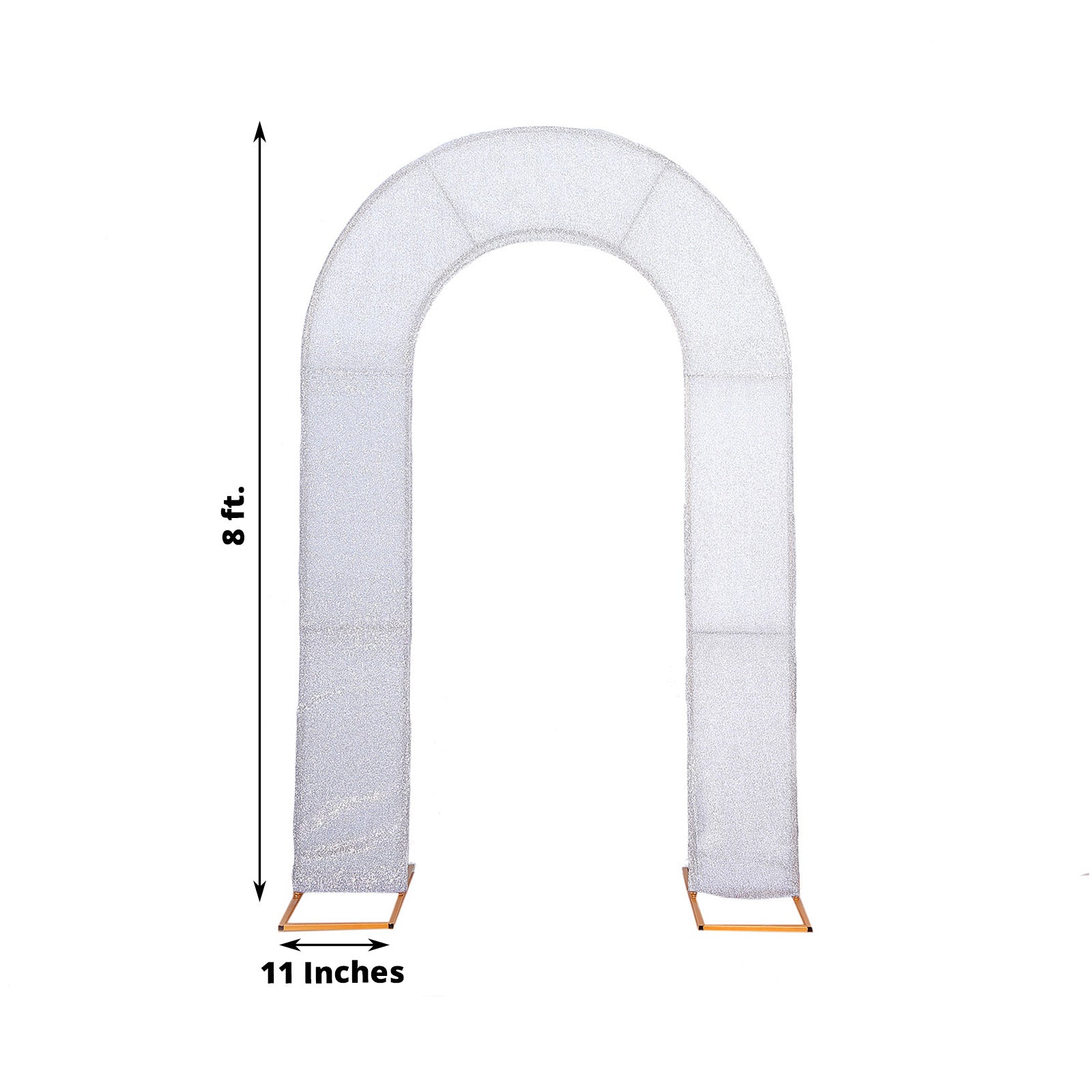 8ft Silver Spandex Fitted U-Shaped Wedding Arch Cover With Shimmer Tinsel Finish, Double-Sided Open Arch Backdrop Slipcover