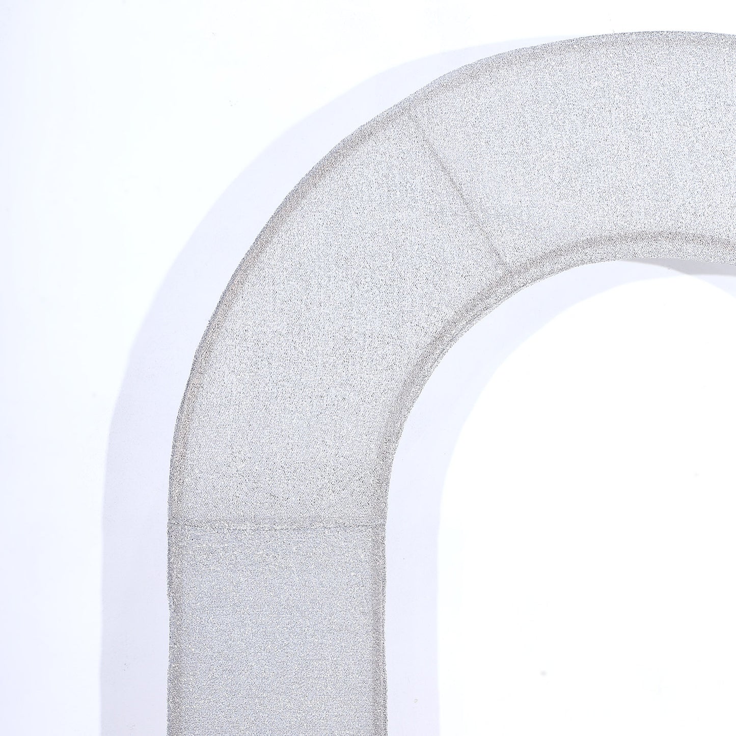 8ft Silver Spandex Fitted U-Shaped Wedding Arch Cover With Shimmer Tinsel Finish, Double-Sided Open Arch Backdrop Slipcover