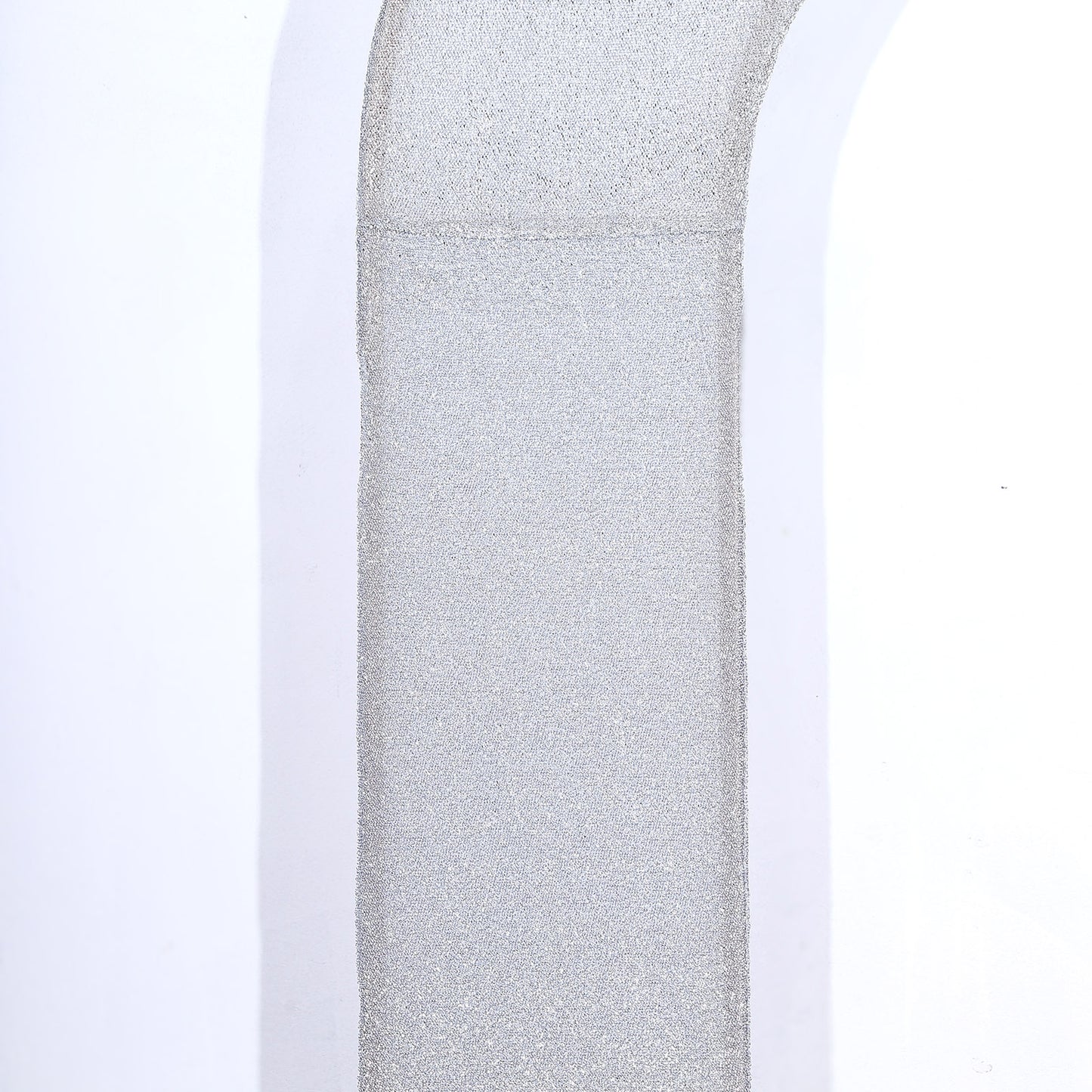 8ft Silver Spandex Fitted U-Shaped Wedding Arch Cover With Shimmer Tinsel Finish, Double-Sided Open Arch Backdrop Slipcover