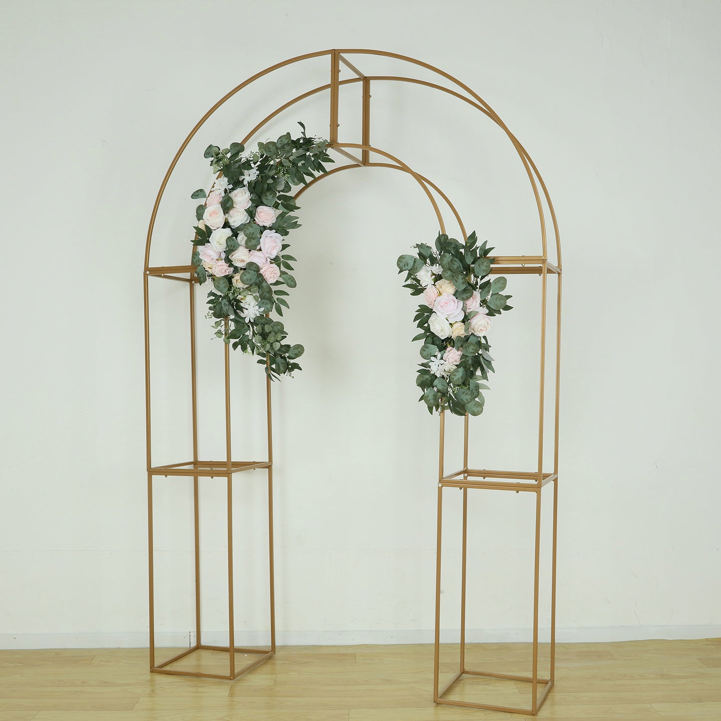 7.5ft Gold 3D Metal Wedding Arch Backdrop Stand with Round Top, Heavy-Duty Floral Balloon Frame for Elegant Parties
