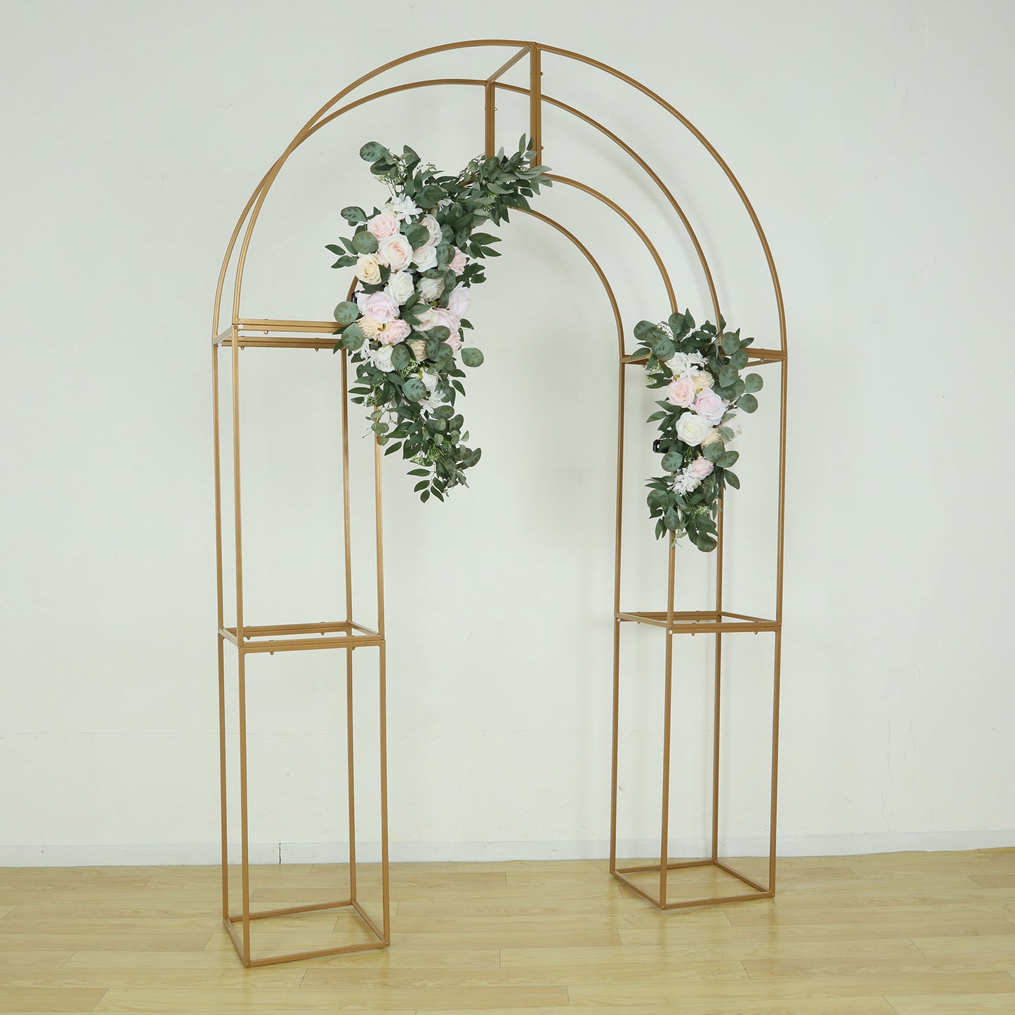 7.5ft Gold 3D Metal Wedding Arch Backdrop Stand with Round Top, Heavy-Duty Floral Balloon Frame for Elegant Parties