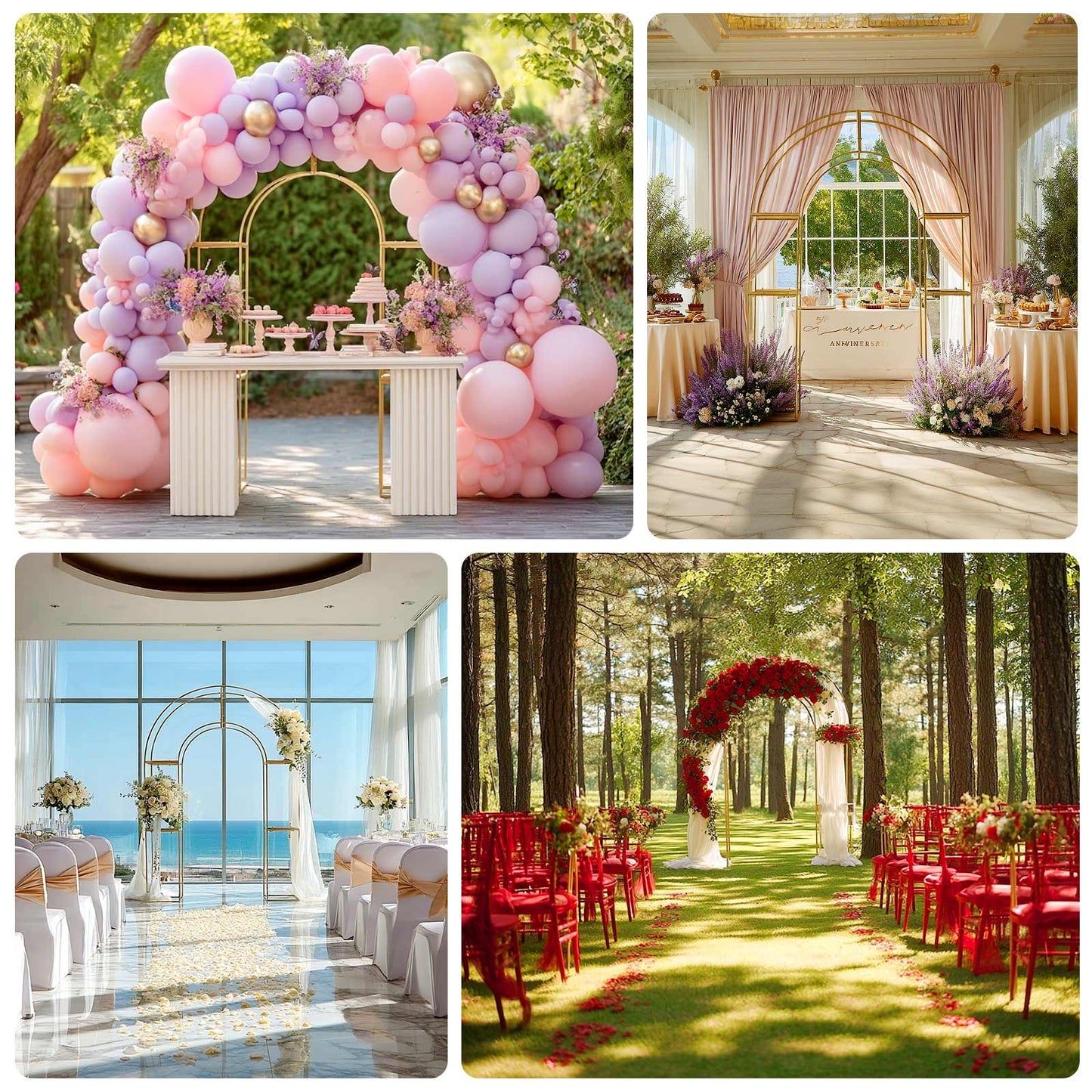 7.5ft Gold 3D Metal Wedding Arch Backdrop Stand with Round Top, Heavy-Duty Floral Balloon Frame
