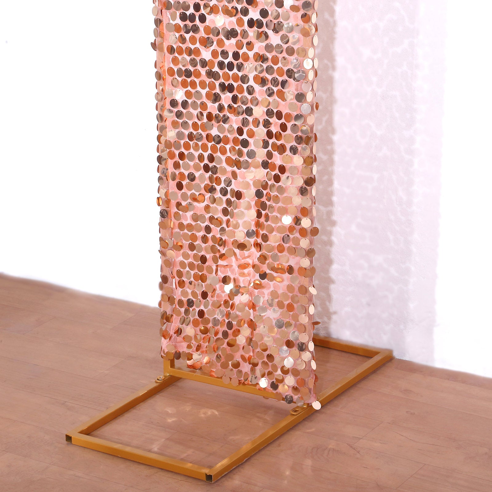 Rose gold double-sided sequin wedding arch cover backdrop.