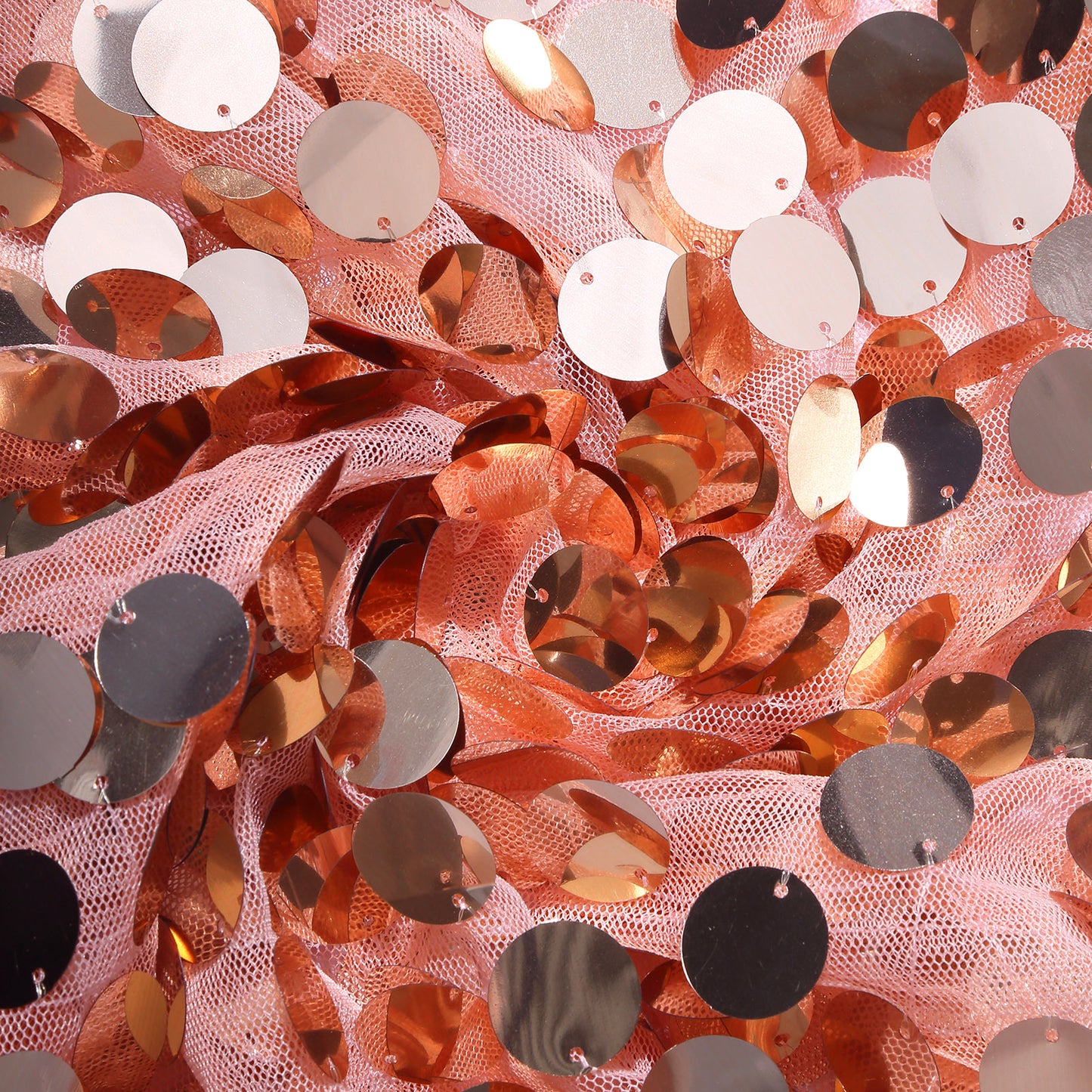 Rose gold sequin wedding arch cover with a U-shaped design.
