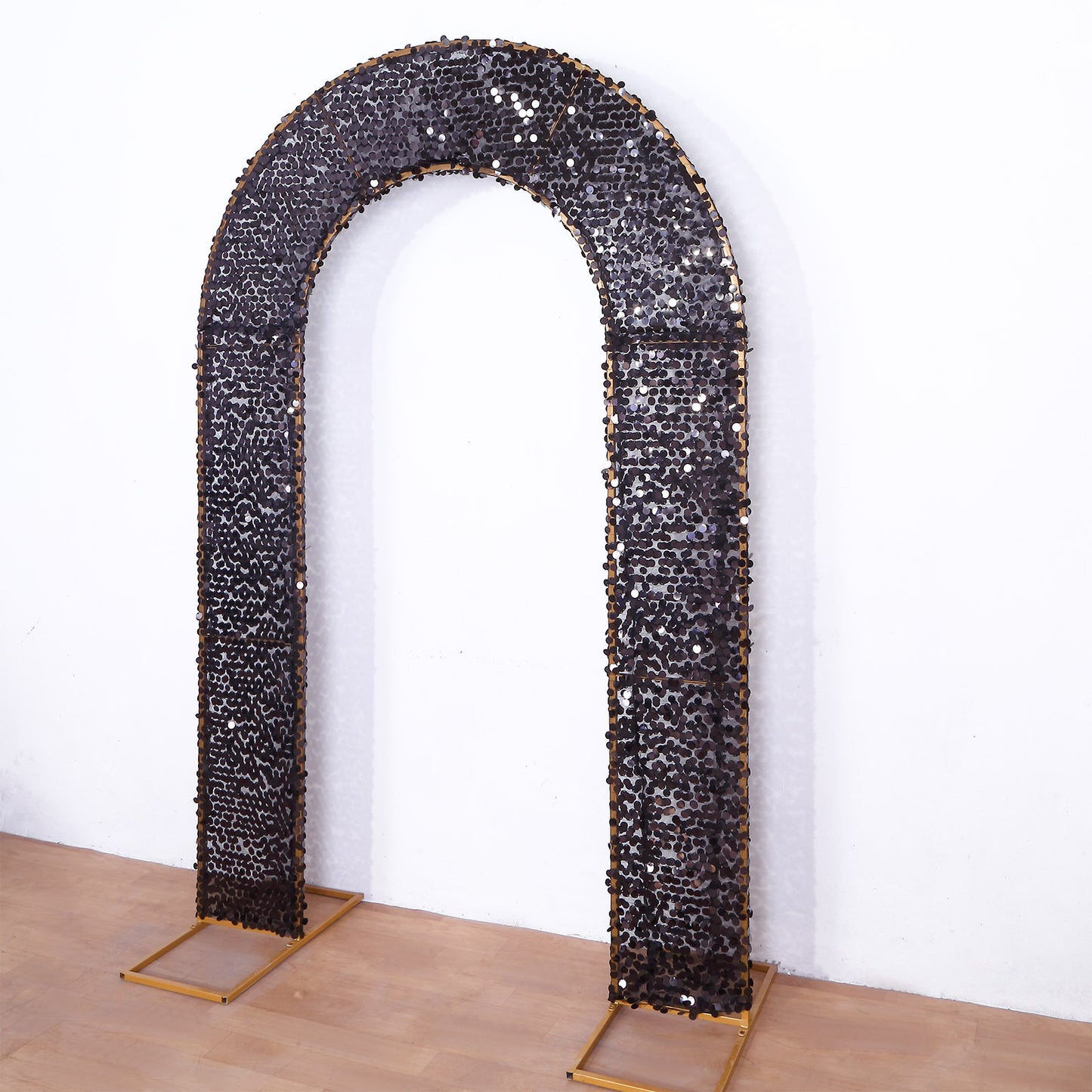 8ft black double-sided sequin wedding arch backdrop cover.