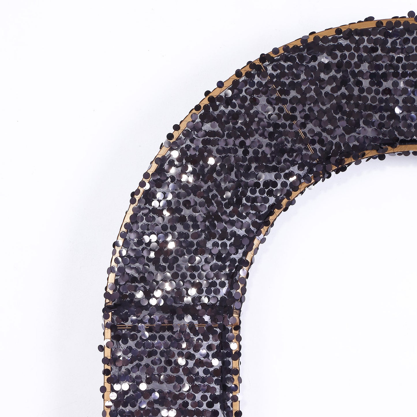 Black sequin wedding arch cover with U-shaped design.