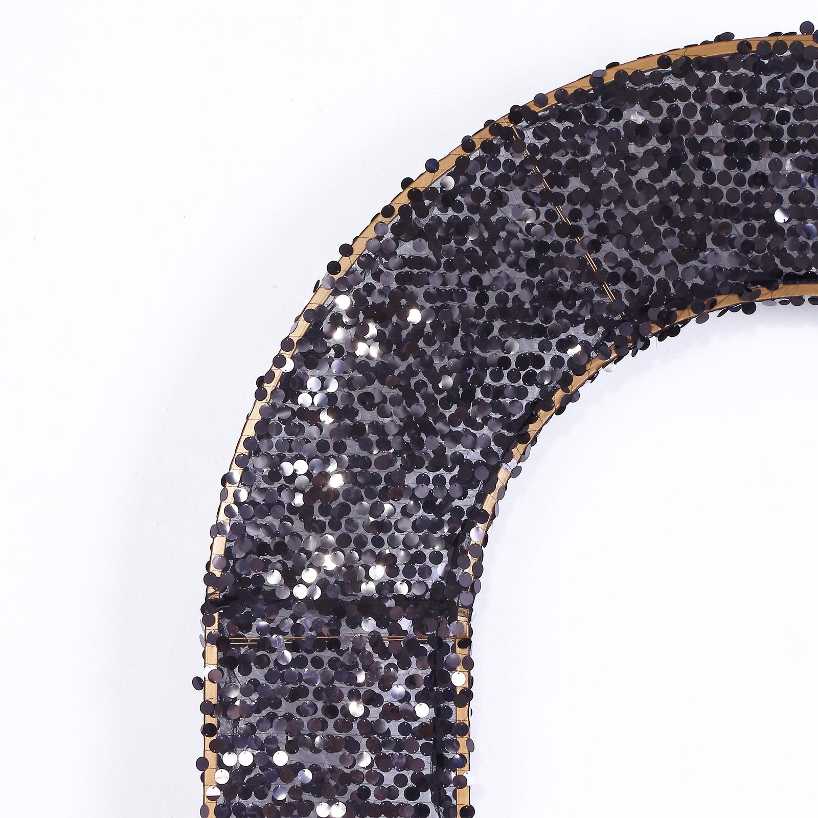 Black sequin wedding arch cover with U-shaped design.