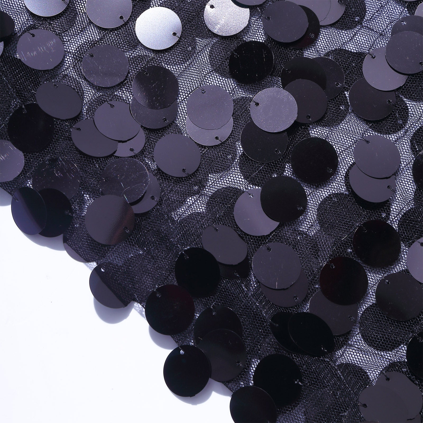 Black sequin wedding arch cover with double-sided design.