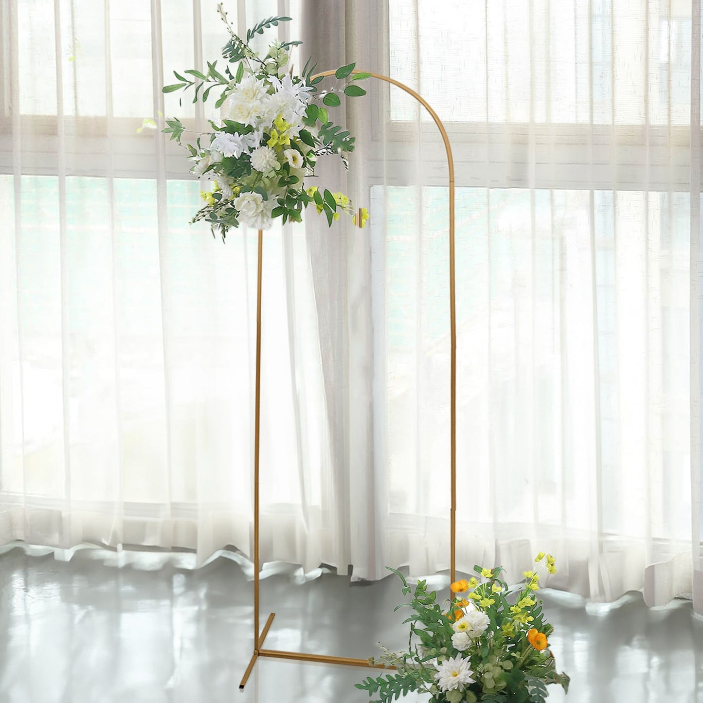 6ft Gold Metal Round Top Chiara Wedding Arch Backdrop Stand, Rectangular Floral Balloon Frame Ceremony Arbor
