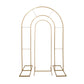 Set of 2 Gold Metal Round Top Chiara Backdrop Stand Wedding Arches, Double Arch Floral Balloon Frame Ceremony Arbors - 6ft,8ft