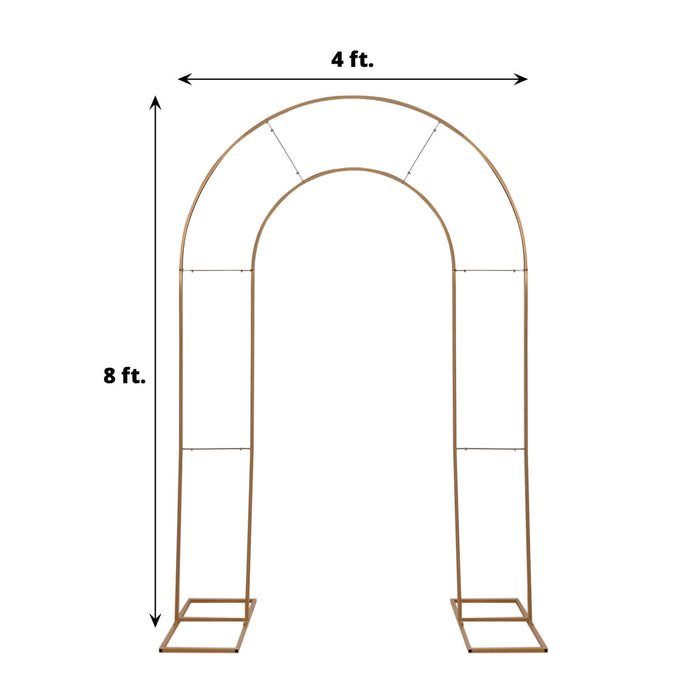 8ft Tall Gold Metal Round Top Double Arch Wedding Arbor Ceremony Stand, Flower Balloon Frame Backdrop Stand