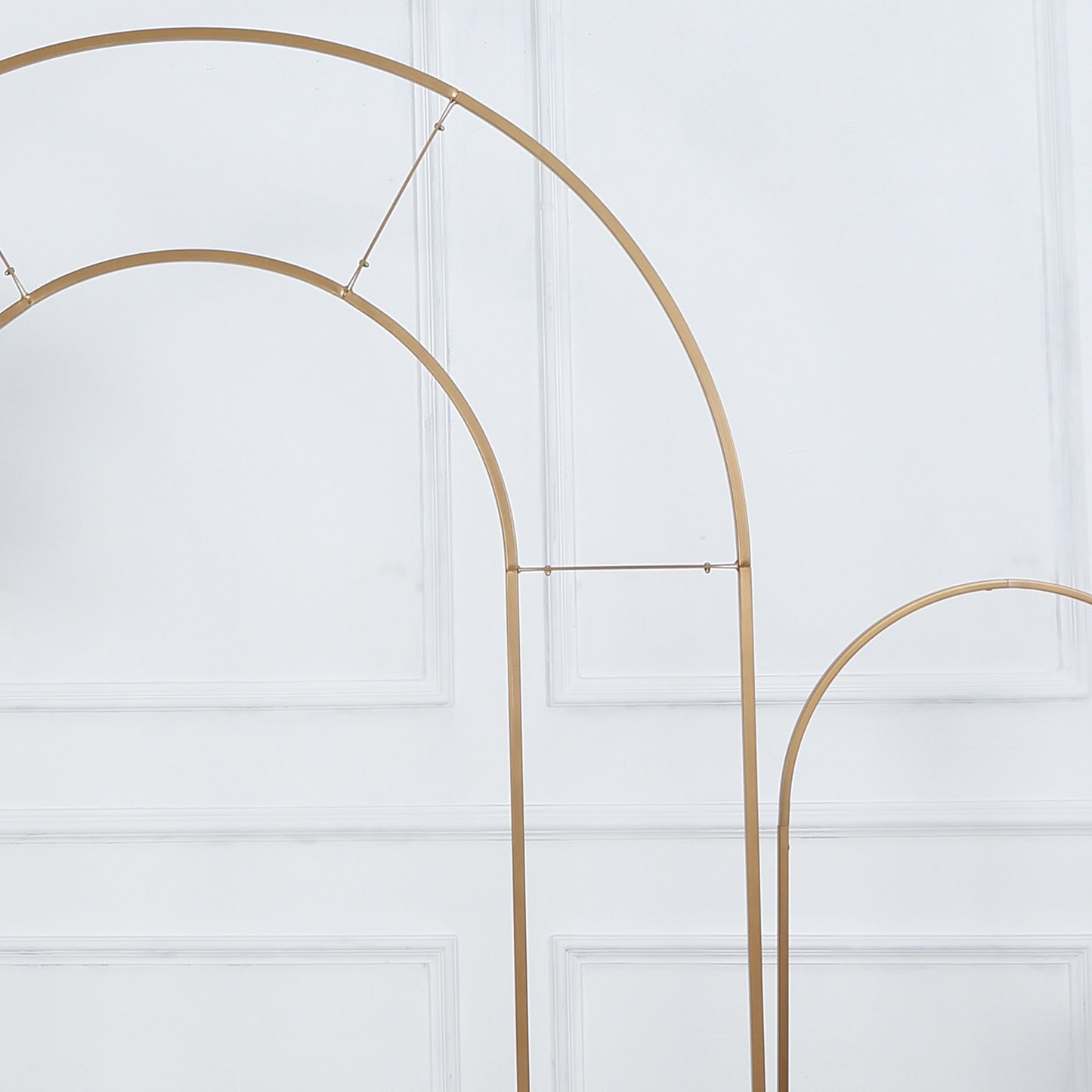 8ft Tall Gold Metal Round Top Double Arch Wedding Arbor Ceremony Stand, Flower Balloon Frame Backdrop Stand