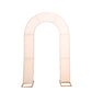 Blush spandex fitted wedding arch cover with double-sided backdrop.