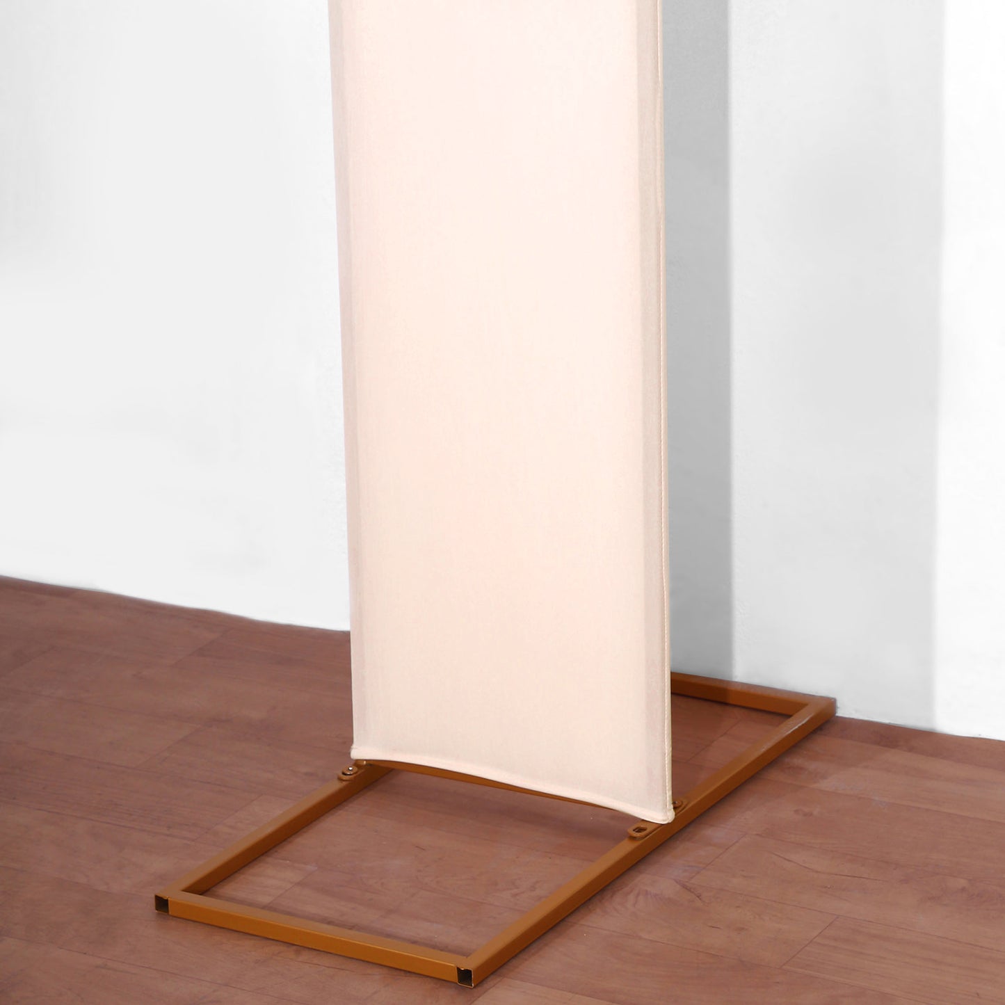 Blush spandex fitted open arch cover for weddings, double-sided backdrop slipcover.