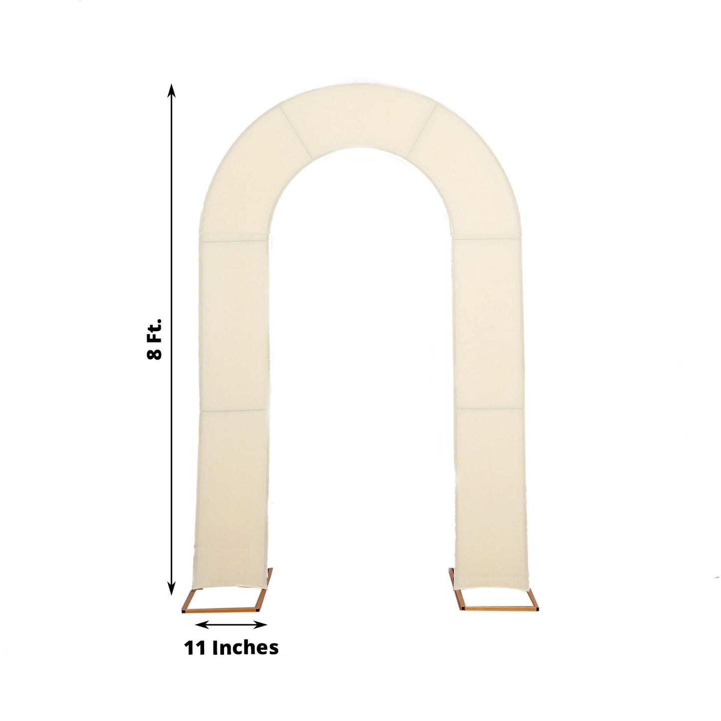 Beige spandex fitted wedding arch cover, 8ft tall, double-sided design.