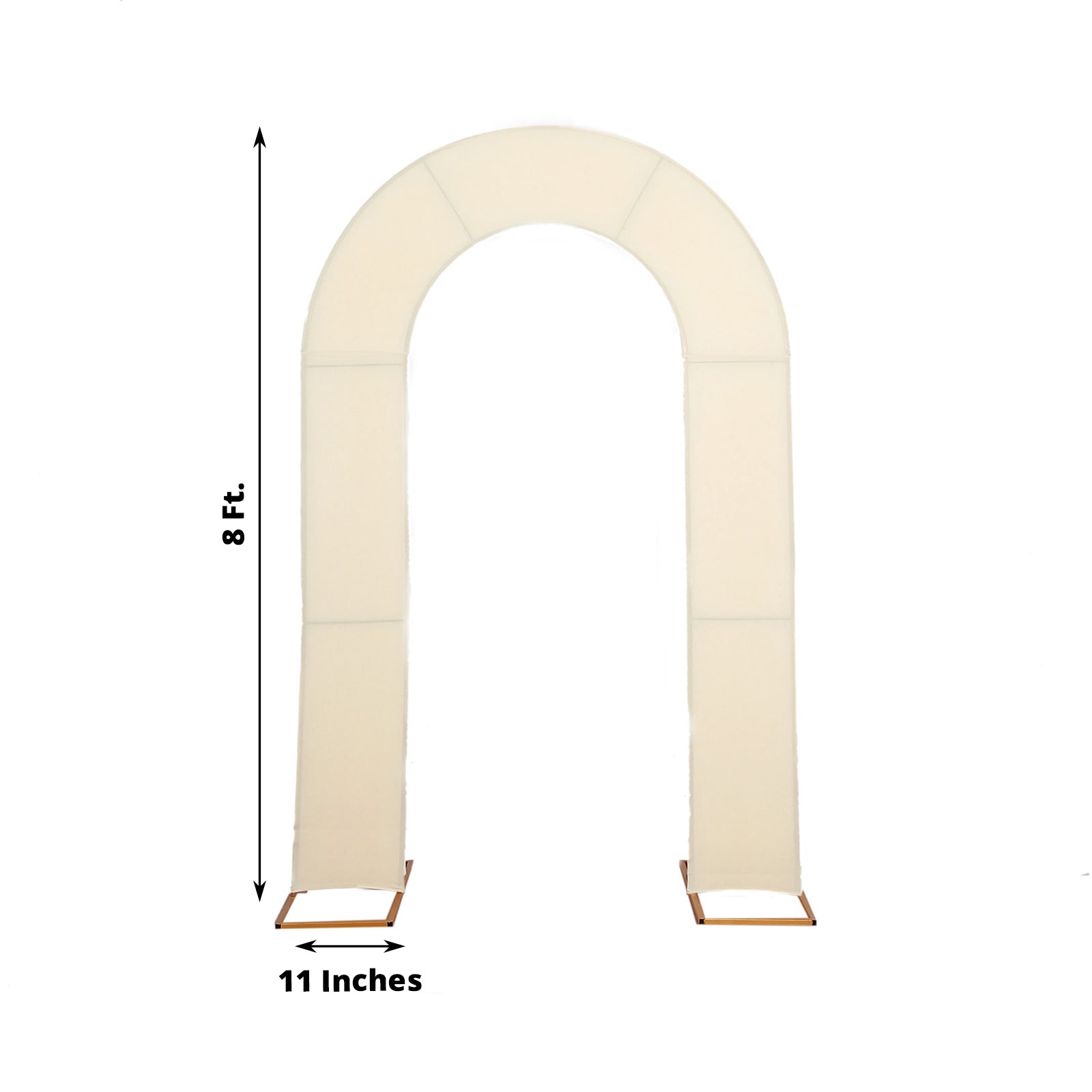 Beige spandex fitted wedding arch cover, 8ft tall, double-sided design.