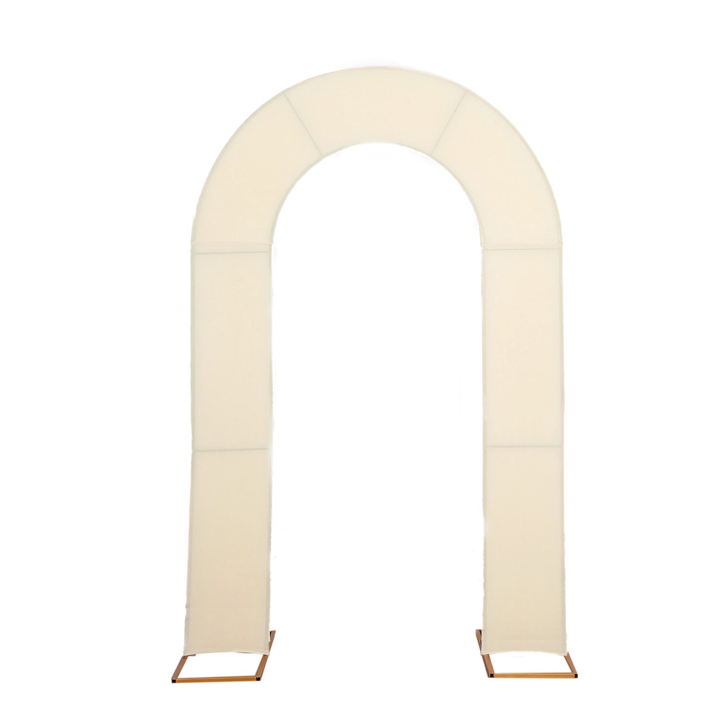 Beige spandex fitted wedding arch cover backdrop.